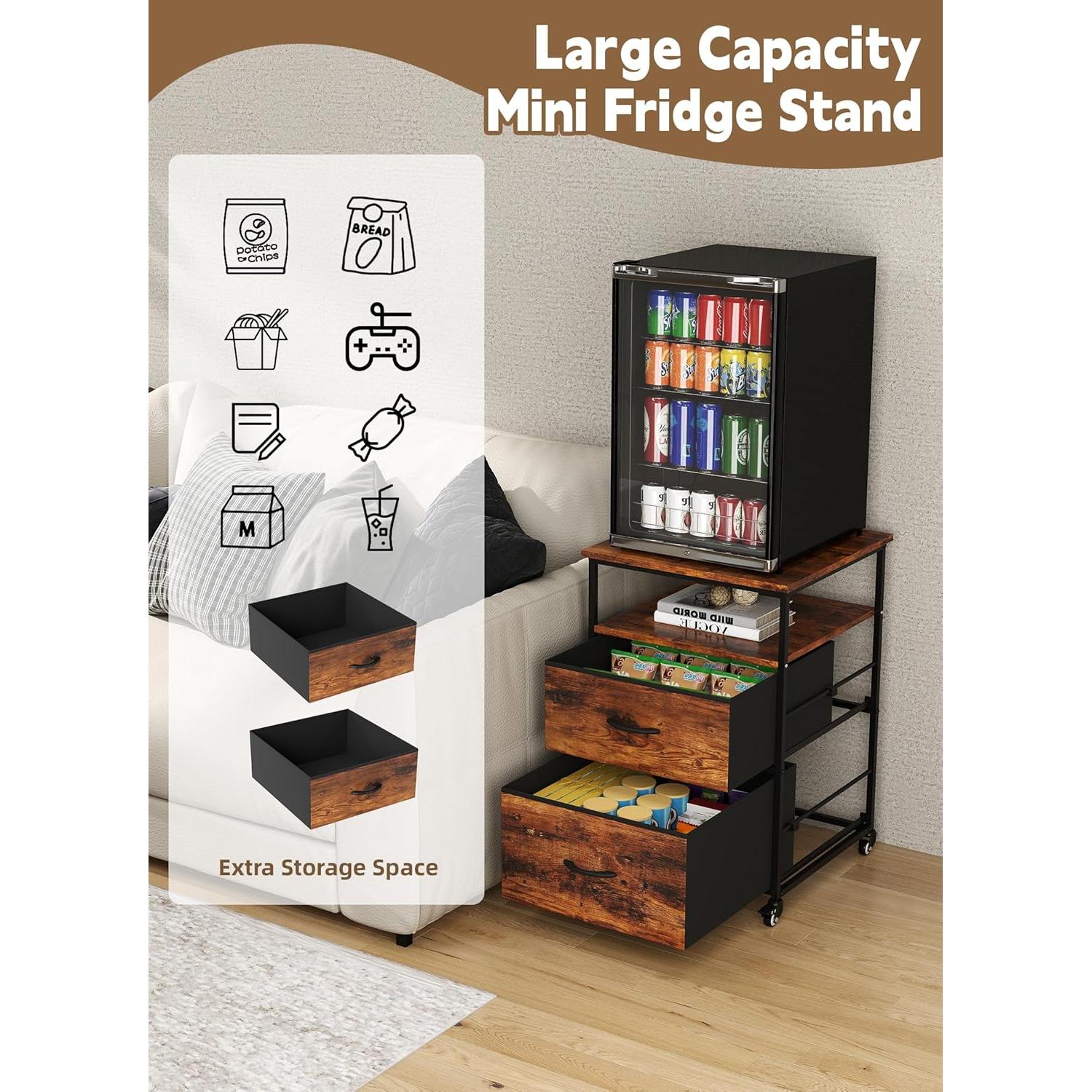 Soporte para Mini Nevera Qriocioa con 2 Cajones Tela Marrón