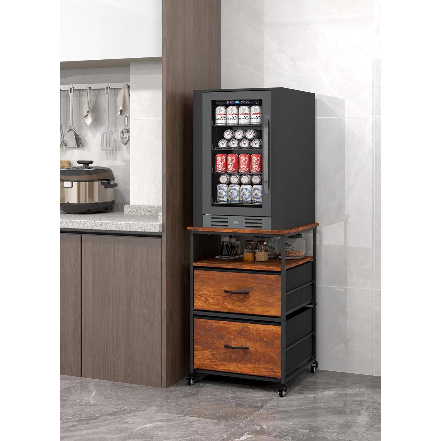 Soporte para Mini Nevera Qriocioa con 2 Cajones Tela Marrón