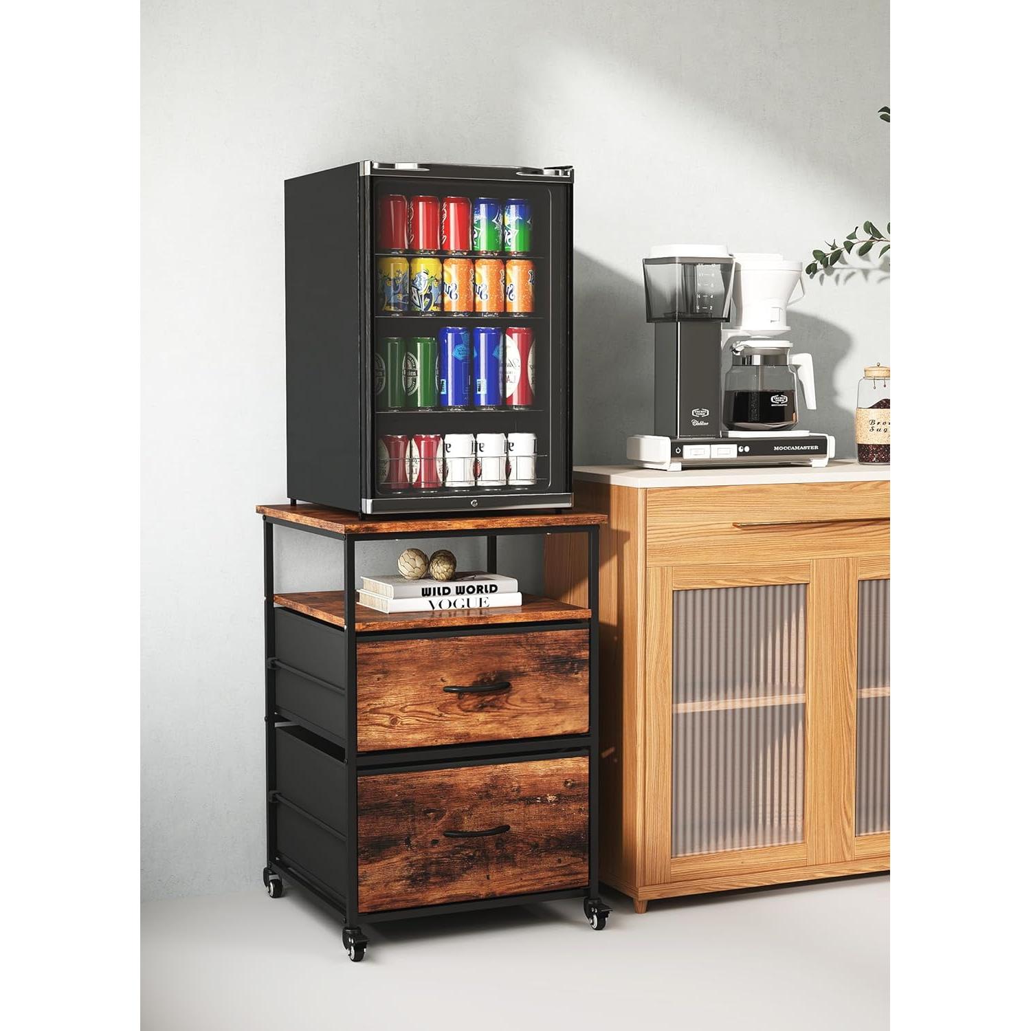 Soporte para Mini Nevera Qriocioa con 2 Cajones Tela Marrón