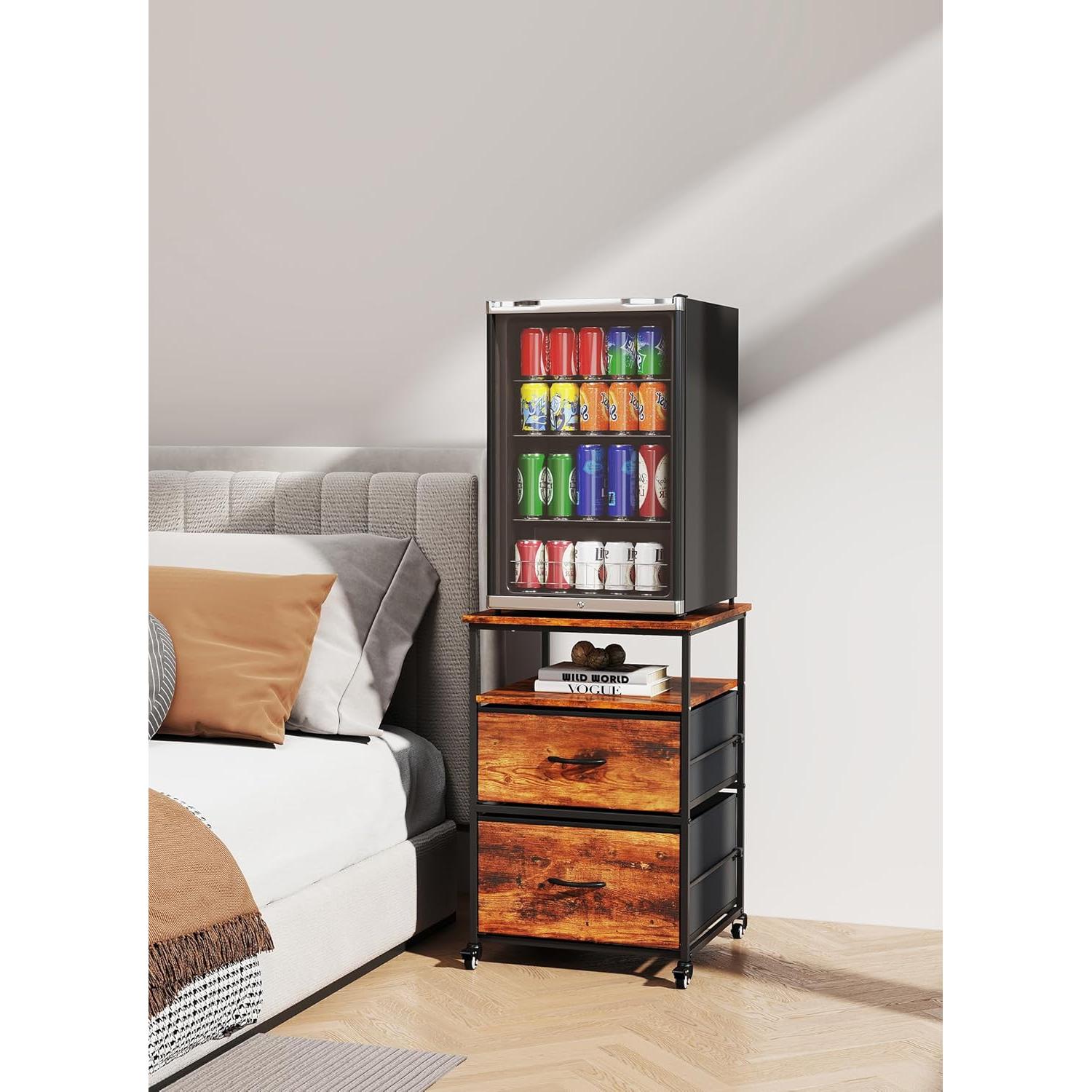 Soporte para Mini Nevera Qriocioa con 2 Cajones Tela Marrón