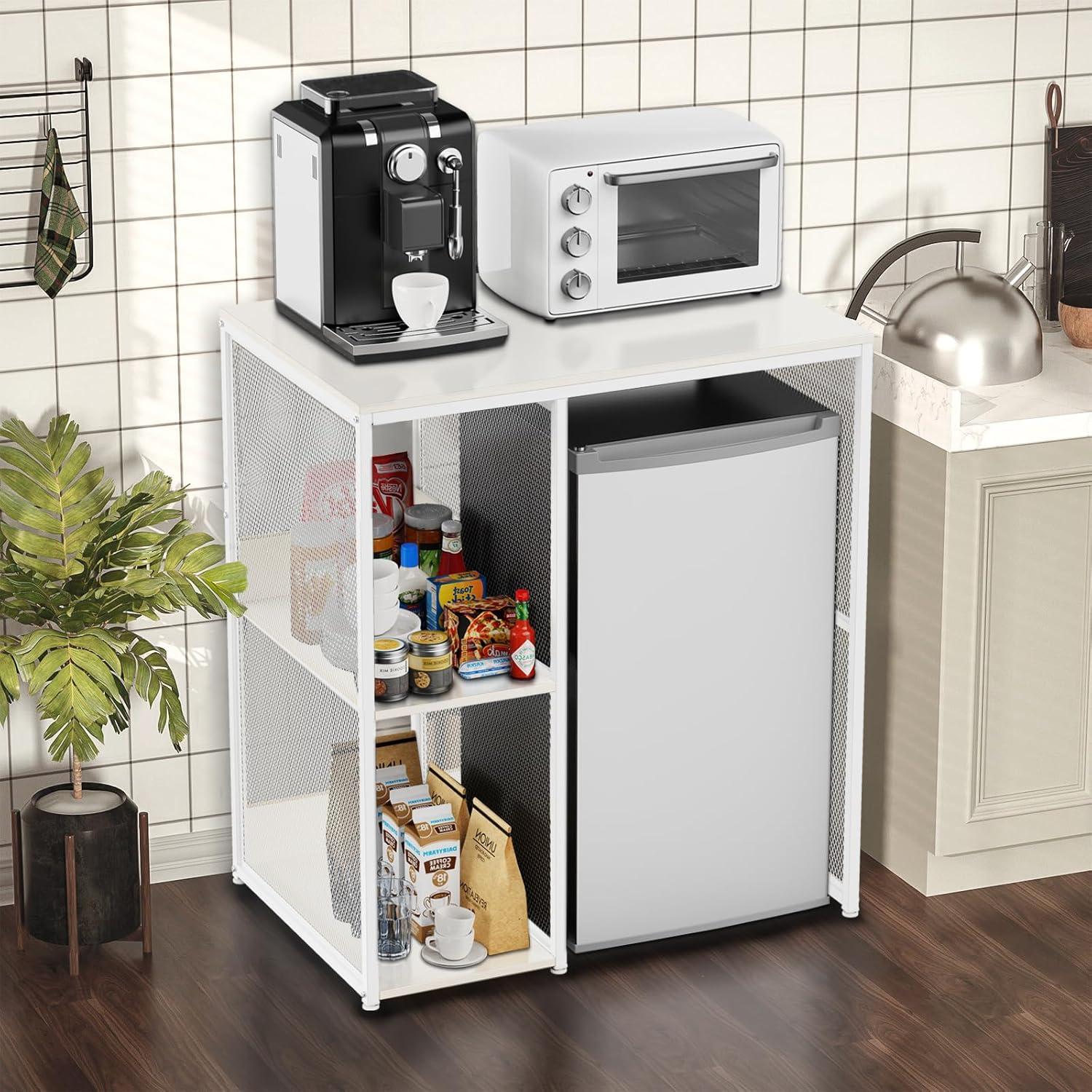 Gabinete de Café KirKical Blanco con Soporte para Mini Nevera