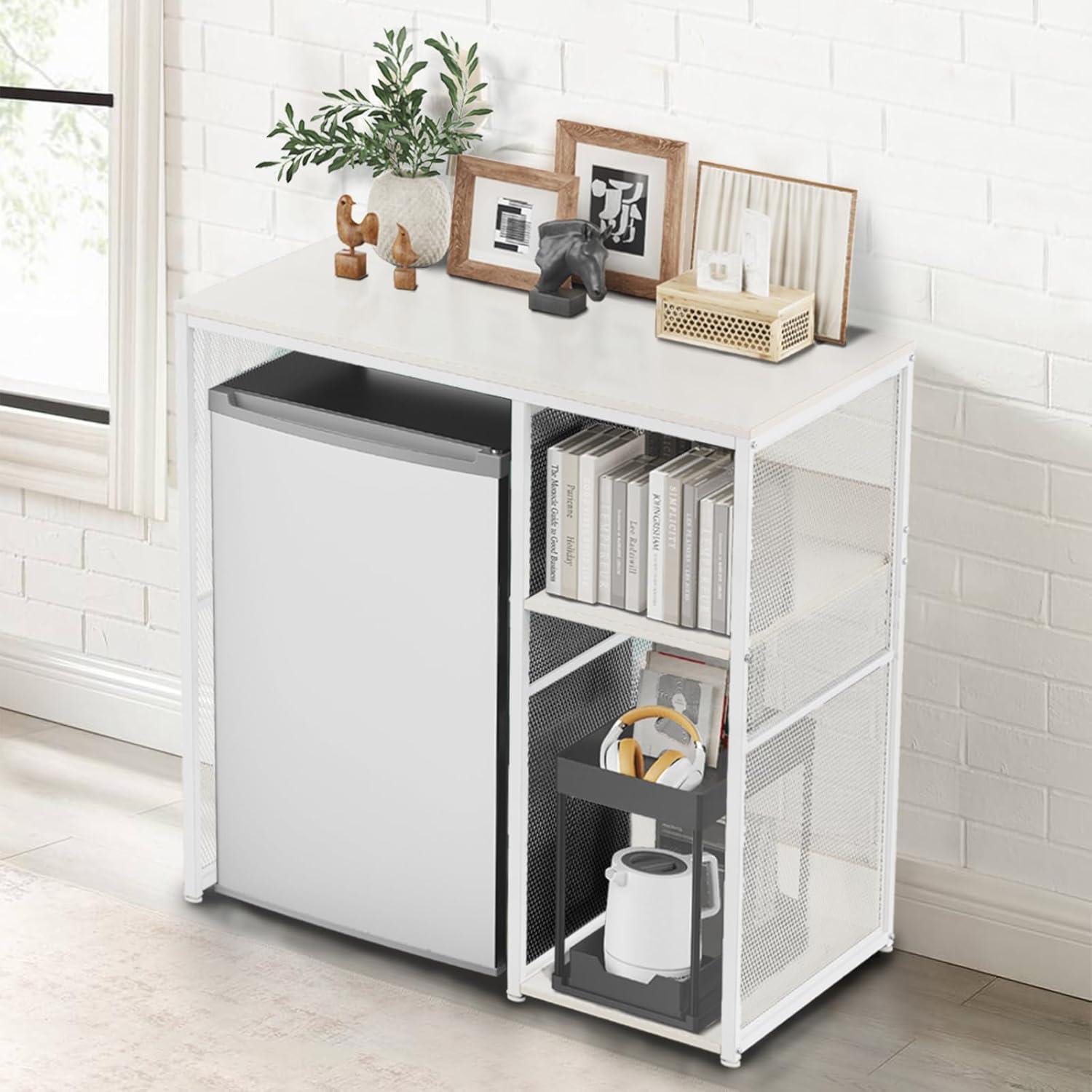 Gabinete de Café KirKical Blanco con Soporte para Mini Nevera