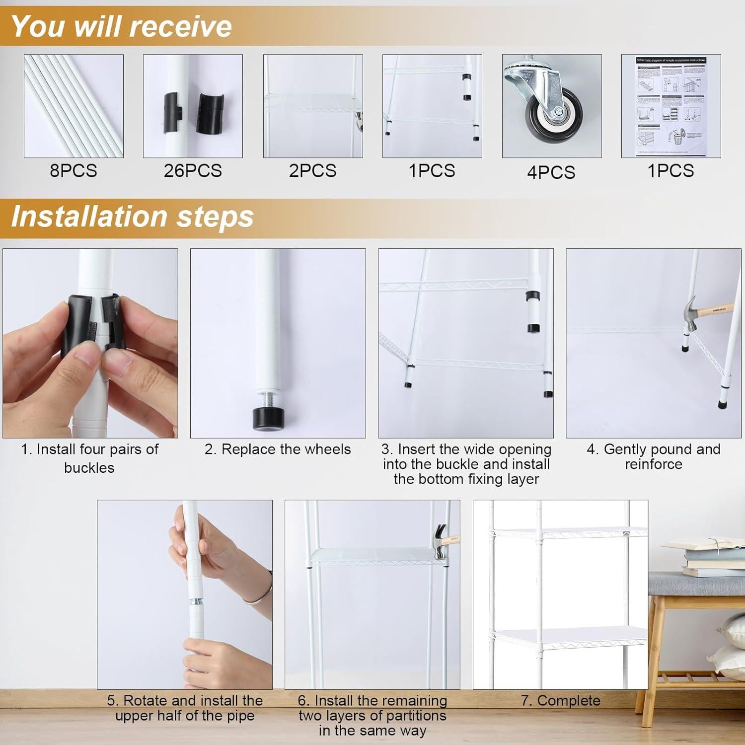 Estante para Mini Nevera Huwena SHY1389 4 Niveles Ajustable Blanco