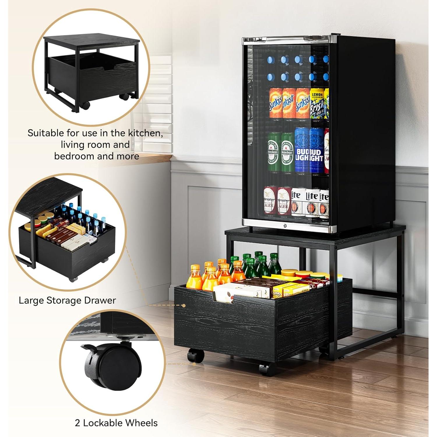 Soporte para Mini Nevera TC-HOMENY con Cajón y Ruedas 48.3x49.5 cm