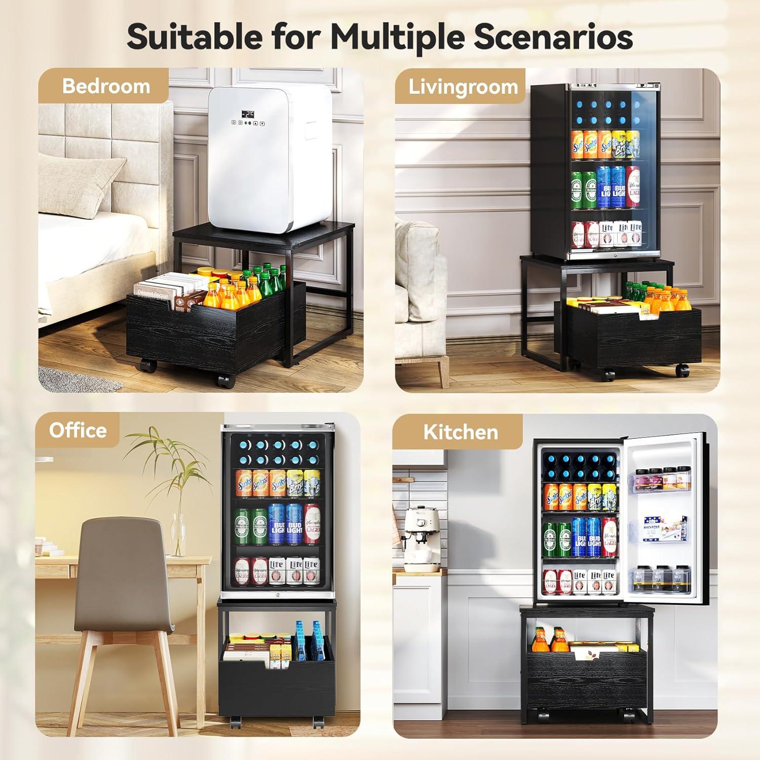 Soporte para Mini Nevera TC-HOMENY con Cajón y Ruedas 48.3x49.5 cm