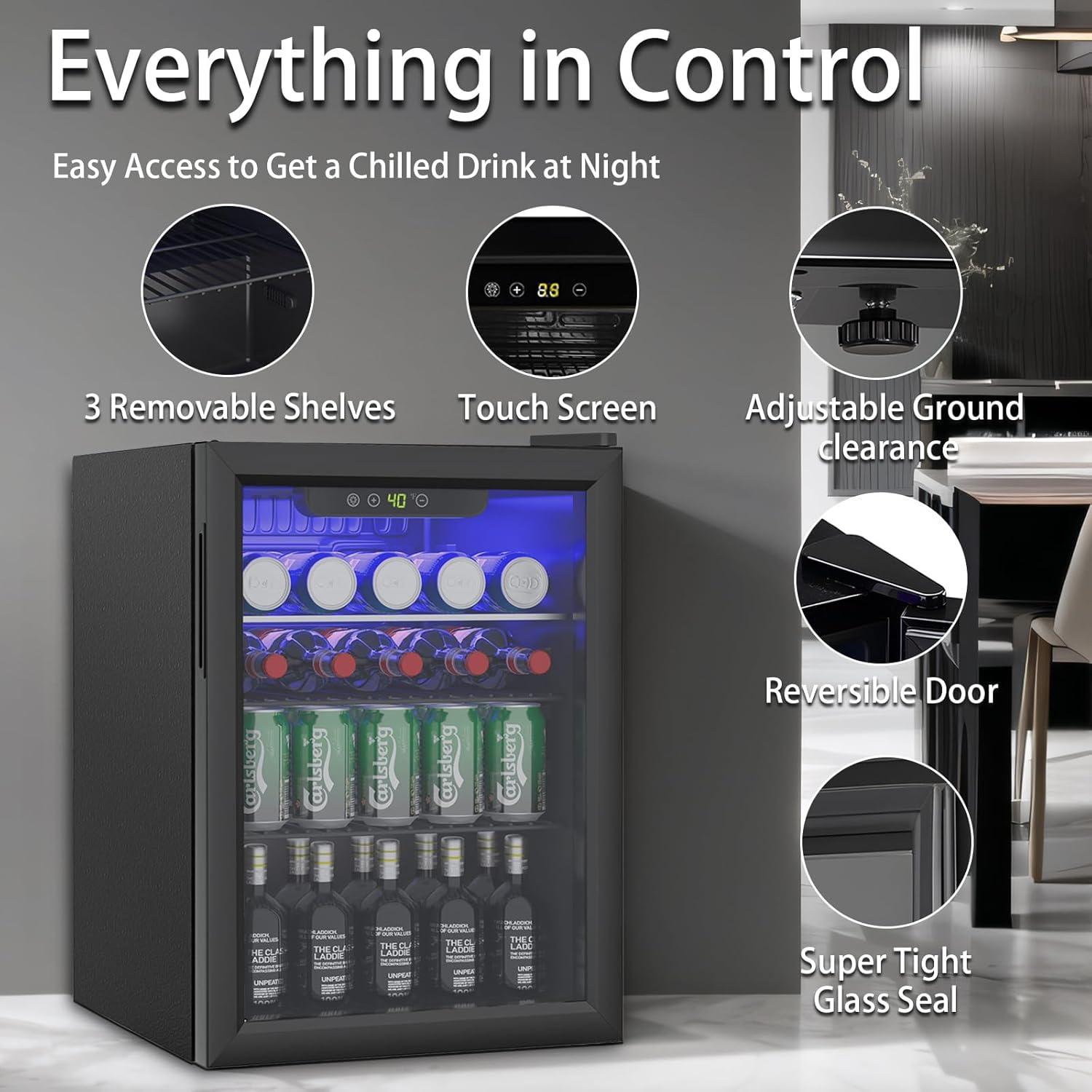 Mini Nevera Stopsad 73.7L con Puerta de Vidrio y Pantalla Digital