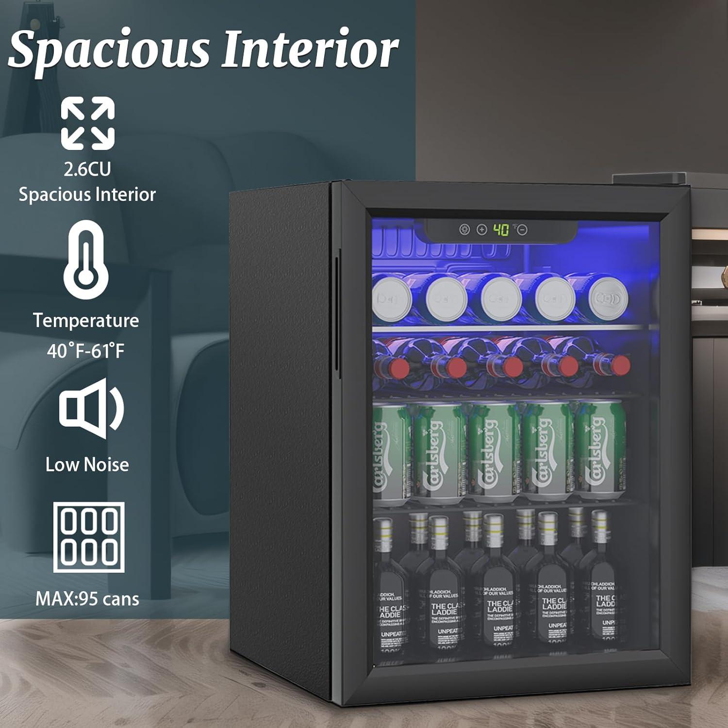 Mini Nevera Stopsad 73.7L con Puerta de Vidrio y Pantalla Digital