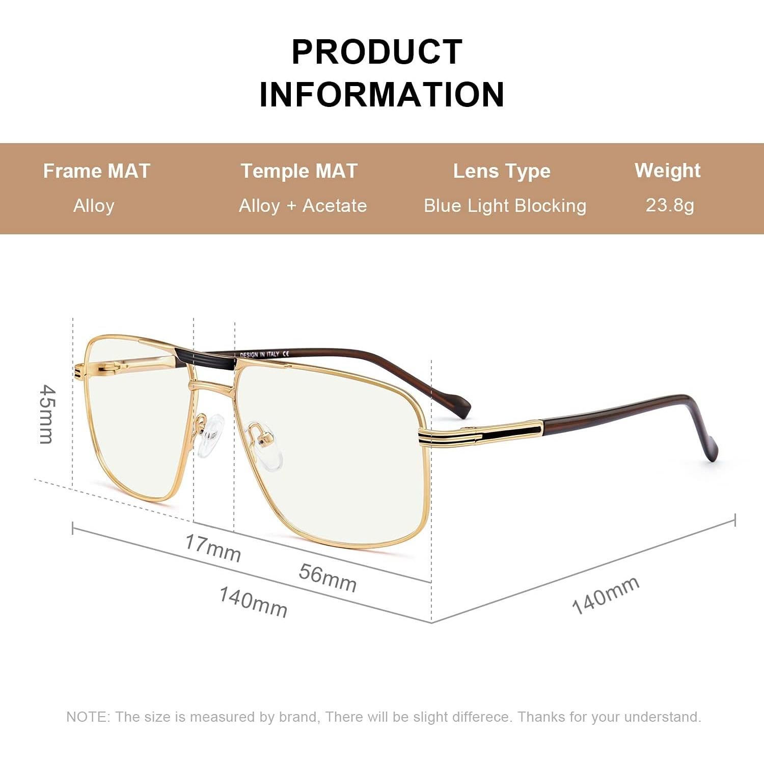 Gafas de lectura Oro con bloqueo luz azul 4.25x para hombres