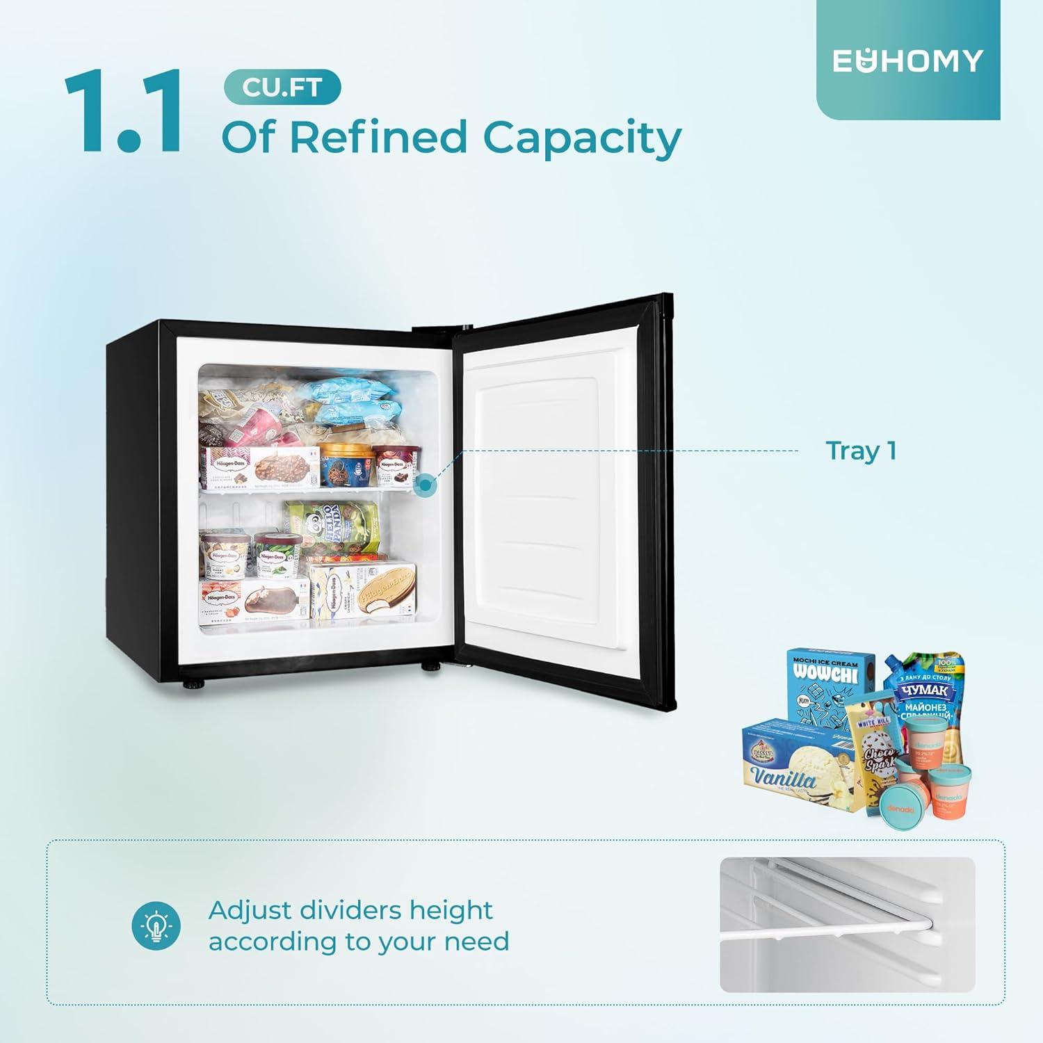 Congelador Compacto Vertical EUHOMY 1.1 Pies Cúbicos Negro