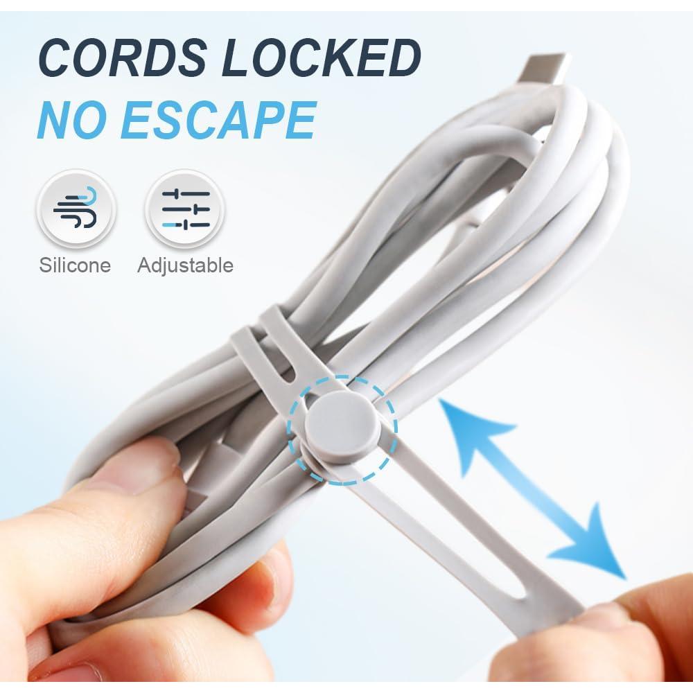 Data Cable Organizer, 2025 New Elastic Silicone Cable Straps Cord Organizer, Reusable Cable Management Organizers Cable Ties for Bundling and Fastening Cables (10)