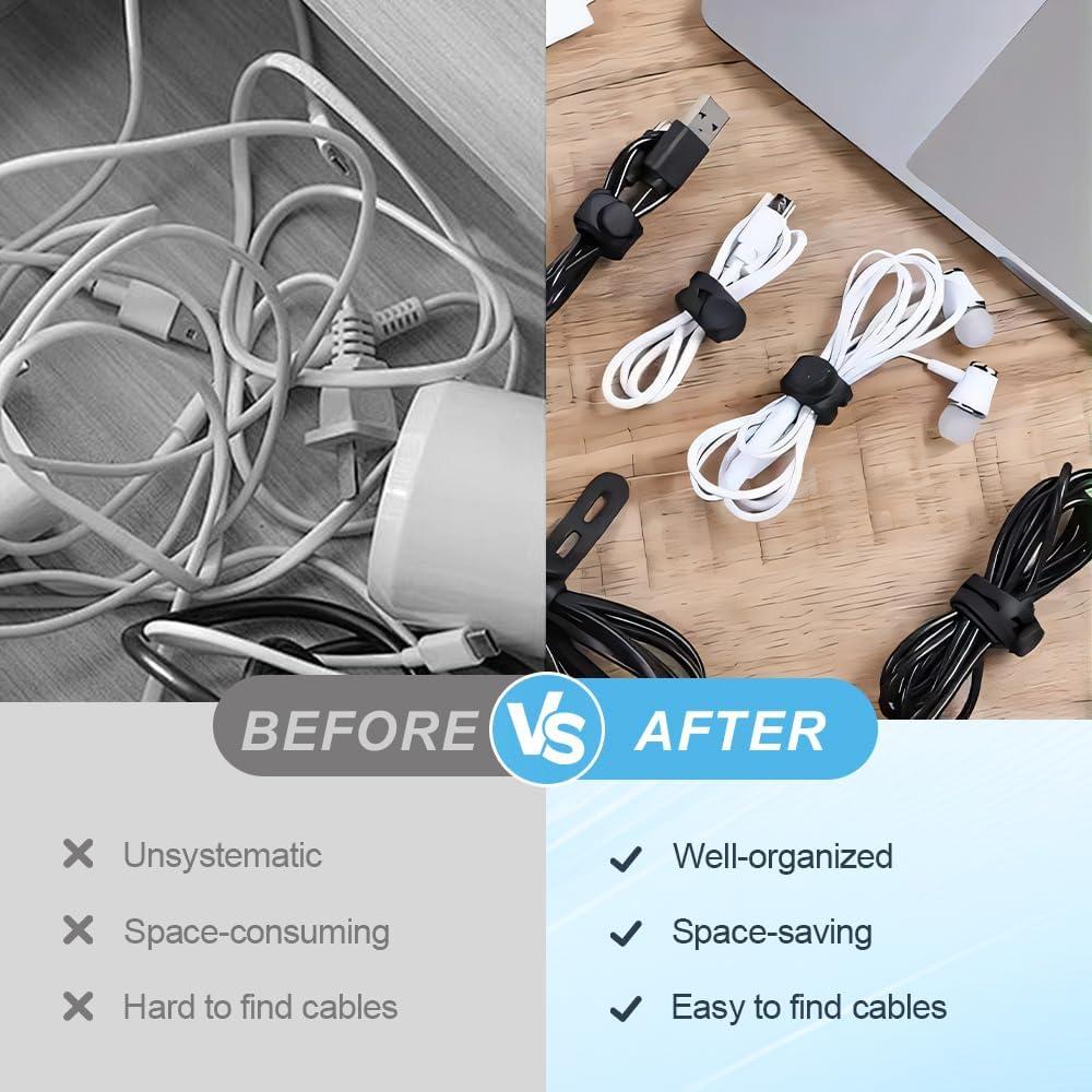 Data Cable Organizer, 2025 New Elastic Silicone Cable Straps Cord Organizer, Reusable Cable Management Organizers Cable Ties for Bundling and Fastening Cables (10)