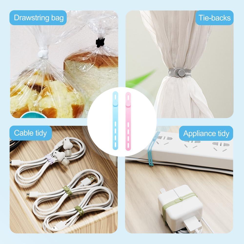 Data Cable Organizer, 2025 New Elastic Silicone Cable Straps Cord Organizer, Reusable Cable Management Organizers Cable Ties for Bundling and Fastening Cables (10)