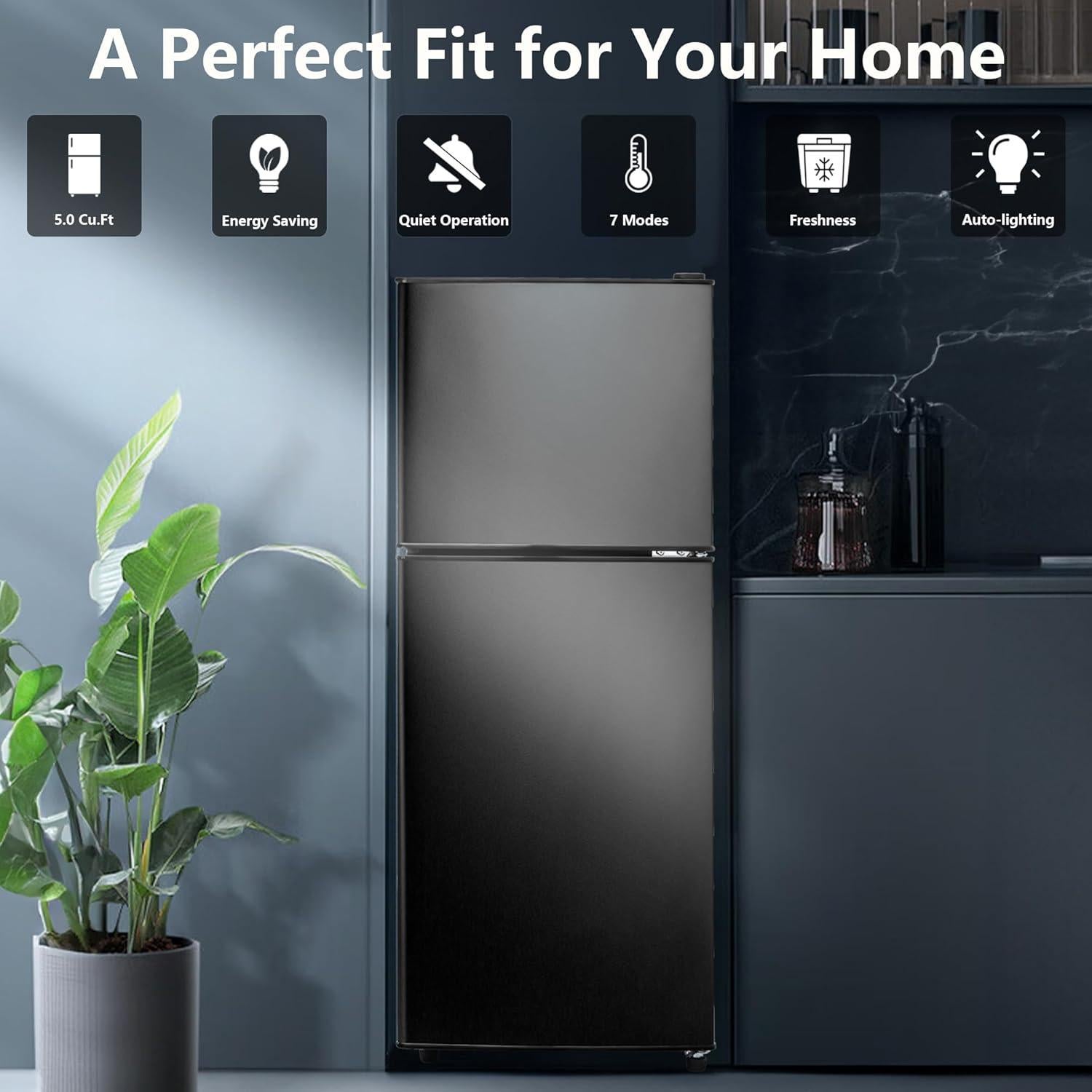 Refrigerador Doble Puerta Cucina Magica 5.0 Pies Cúbicos Negro