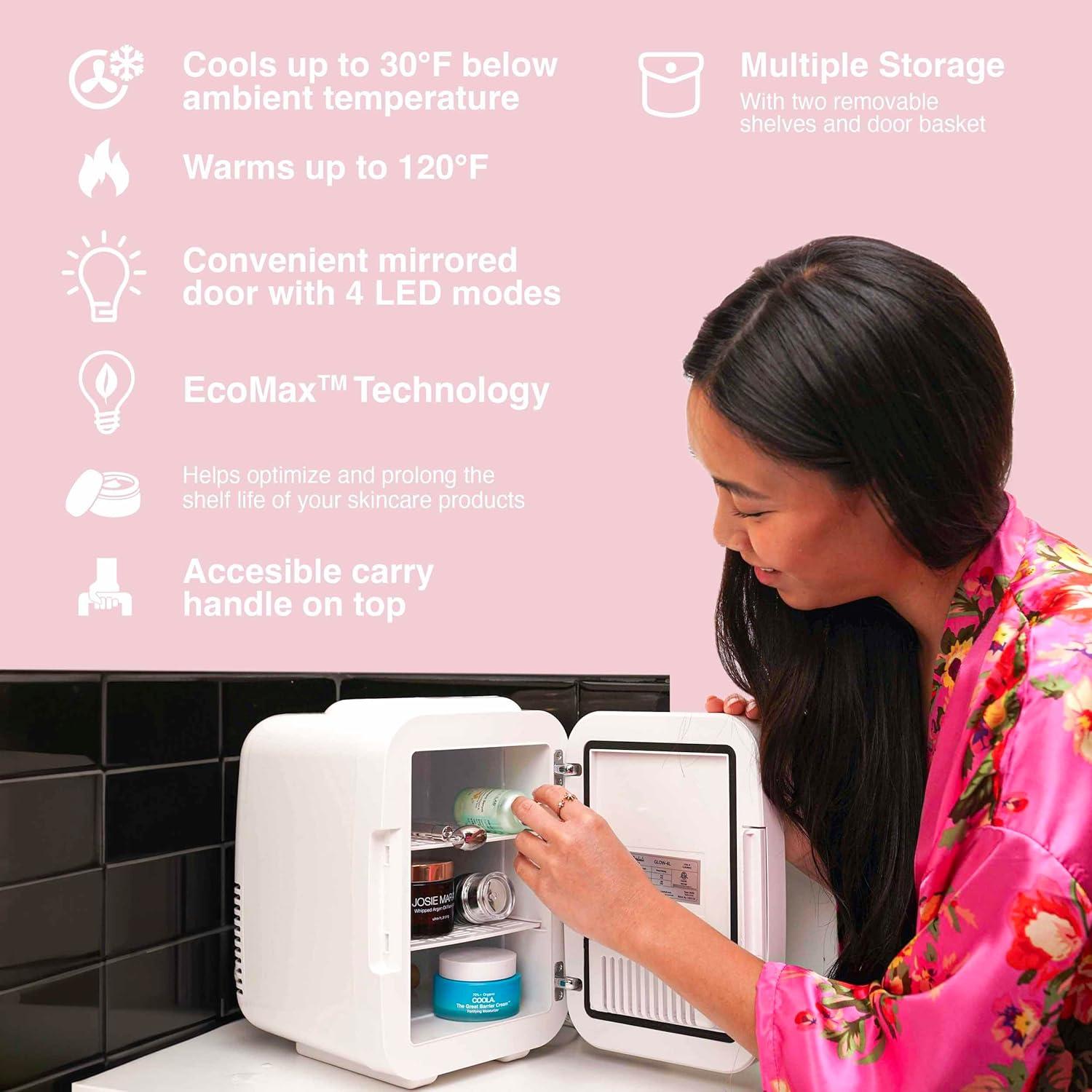 Mini Refrigerador Cooluli Glow 4L Espejo Blanco LED 2 Estantes