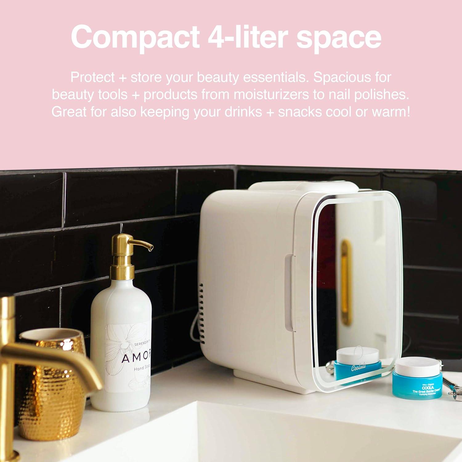 Mini Refrigerador Cooluli Glow 4L Espejo Blanco LED 2 Estantes