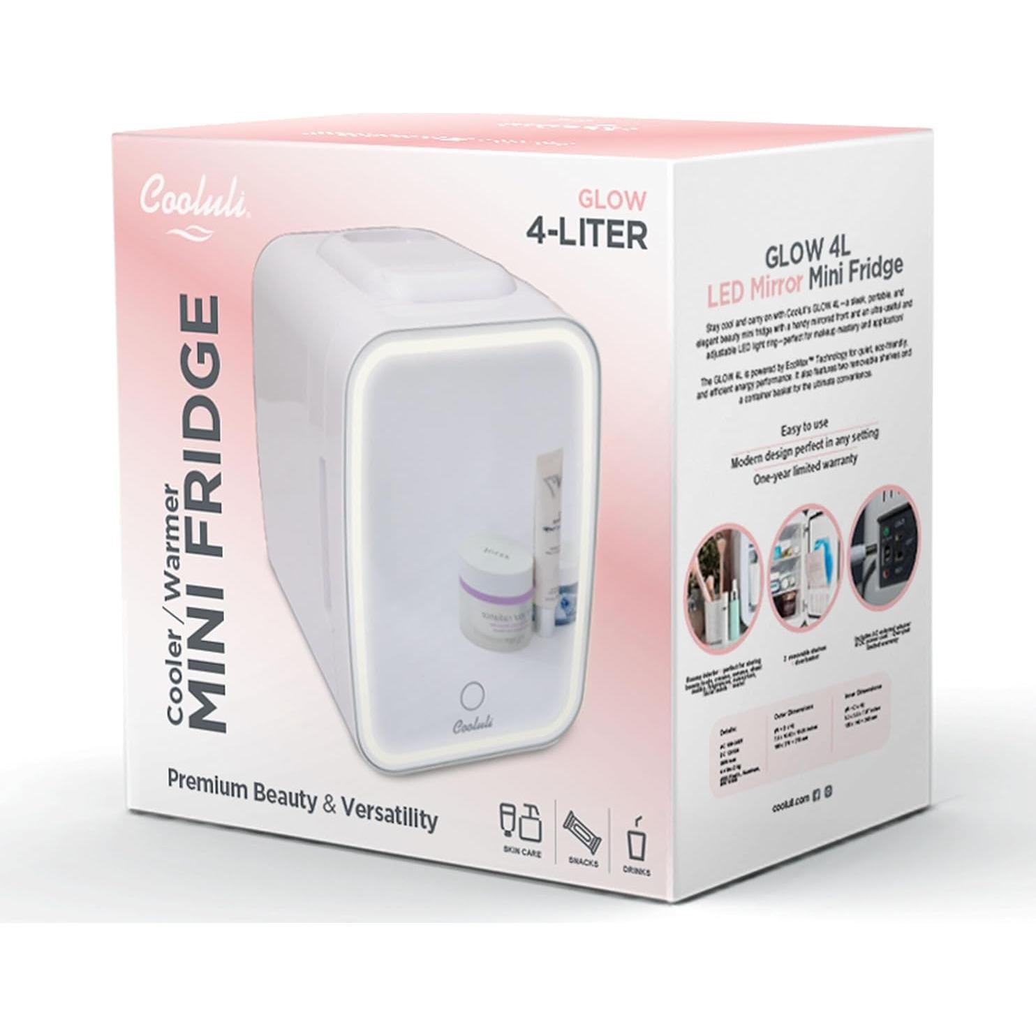 Mini Refrigerador Cooluli Glow 4L Espejo Blanco LED 2 Estantes