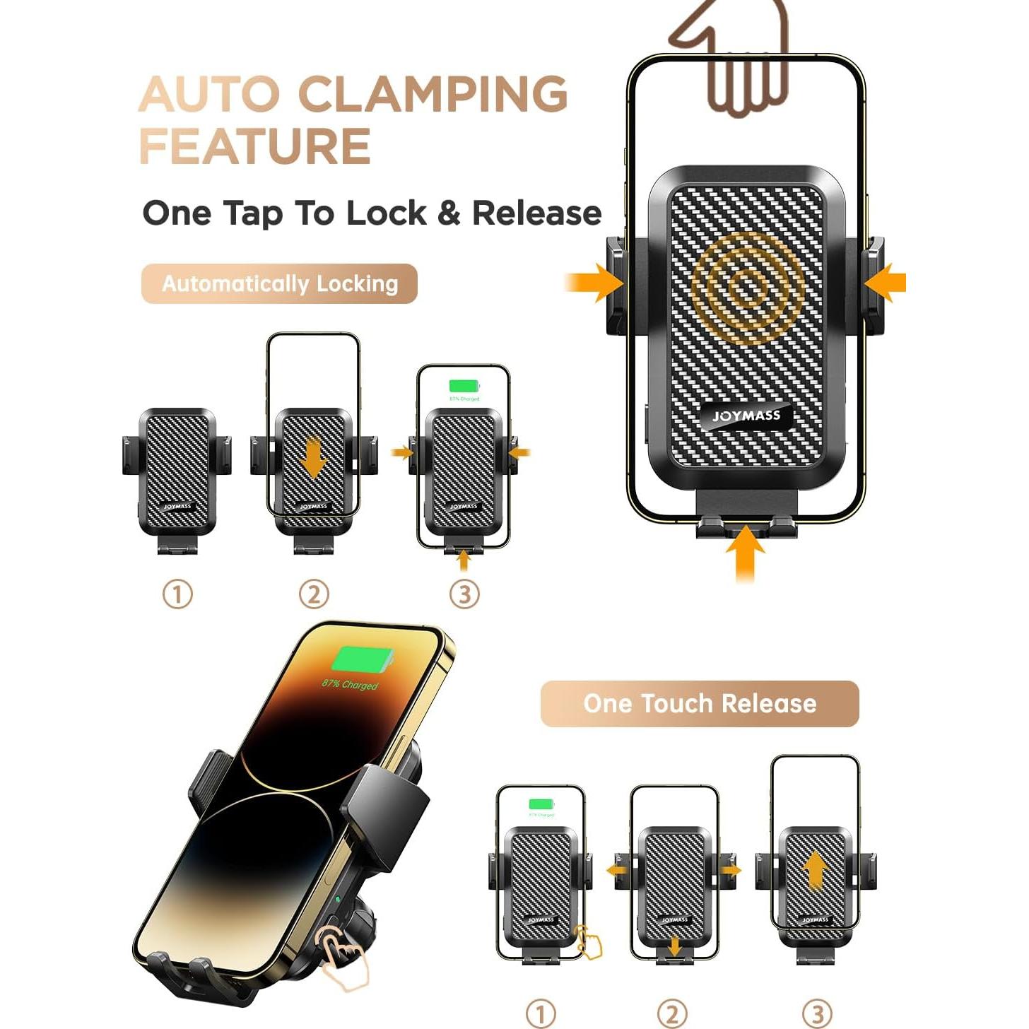 Cargador Inalámbrico para Auto JOYMASS 15W Soporte Teléfono