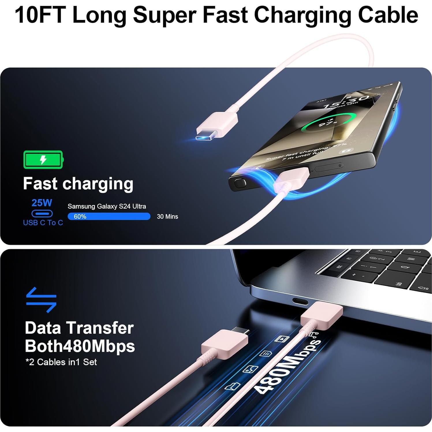 Cargador Rápido USB C 30W para iPhone 17/16 Pro Max - 10FT