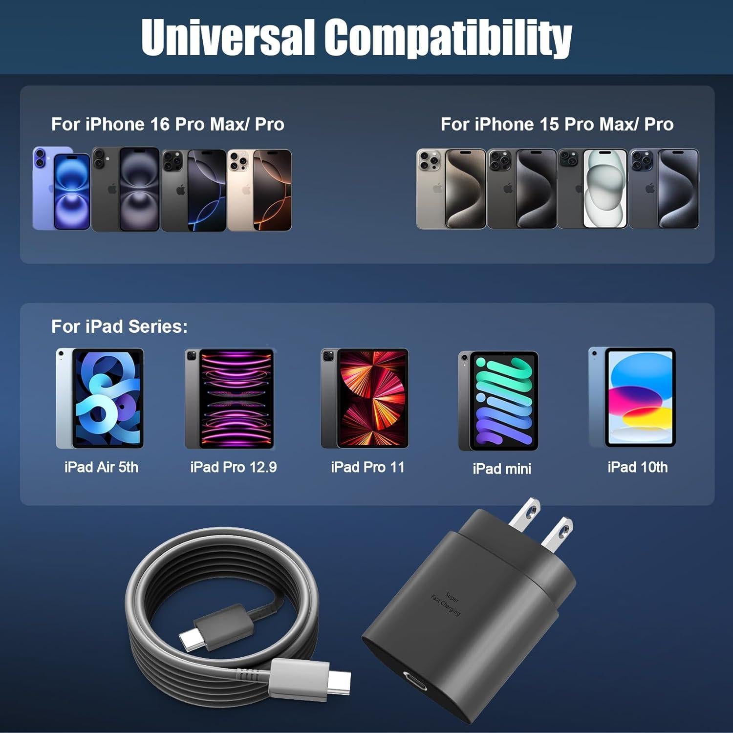 Cargador Rápido USB C 30W para iPhone 17/16 Pro Max - 3FT