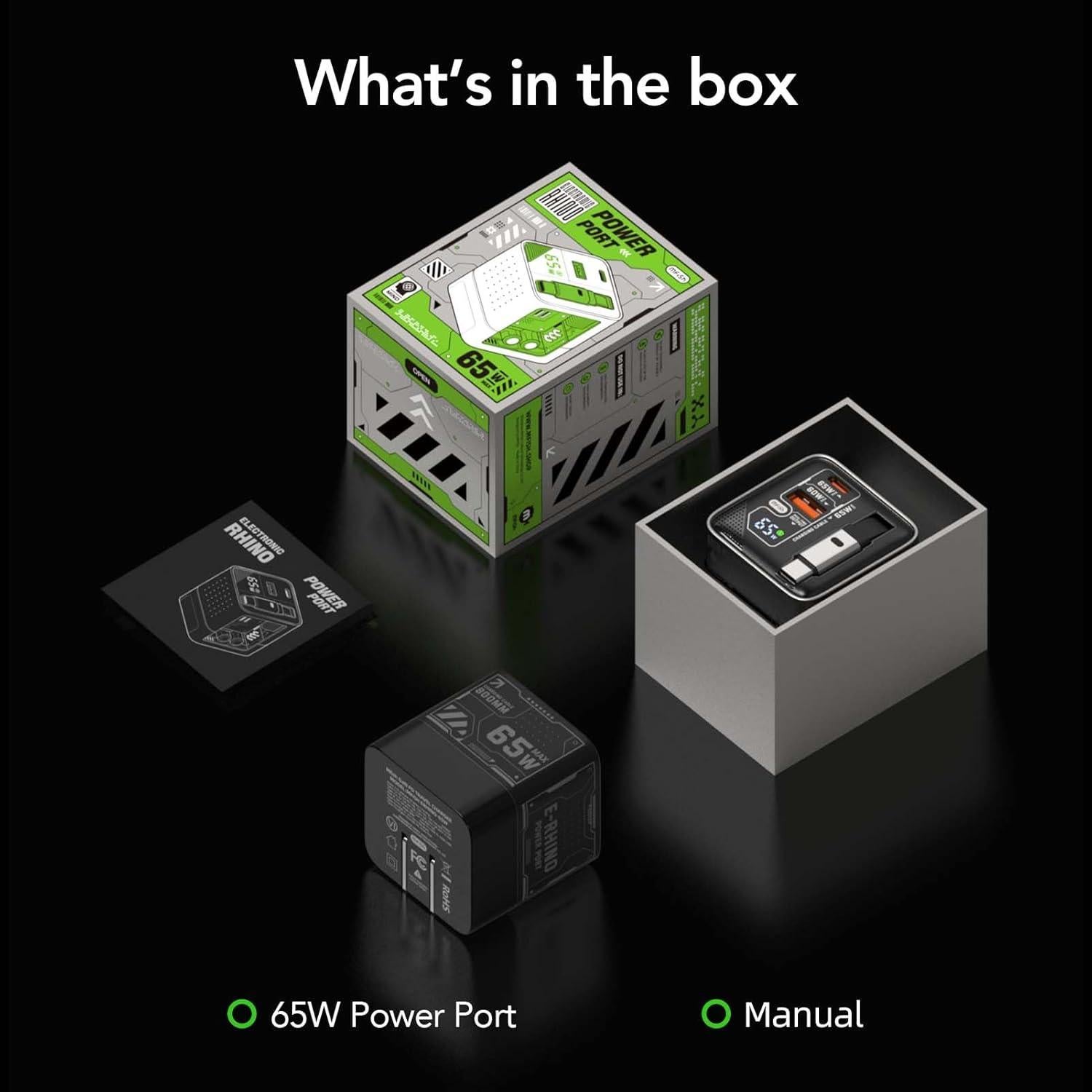 Cargador Rápido GaN 65W MFish USB-C y USB-A con Cable Retráctil