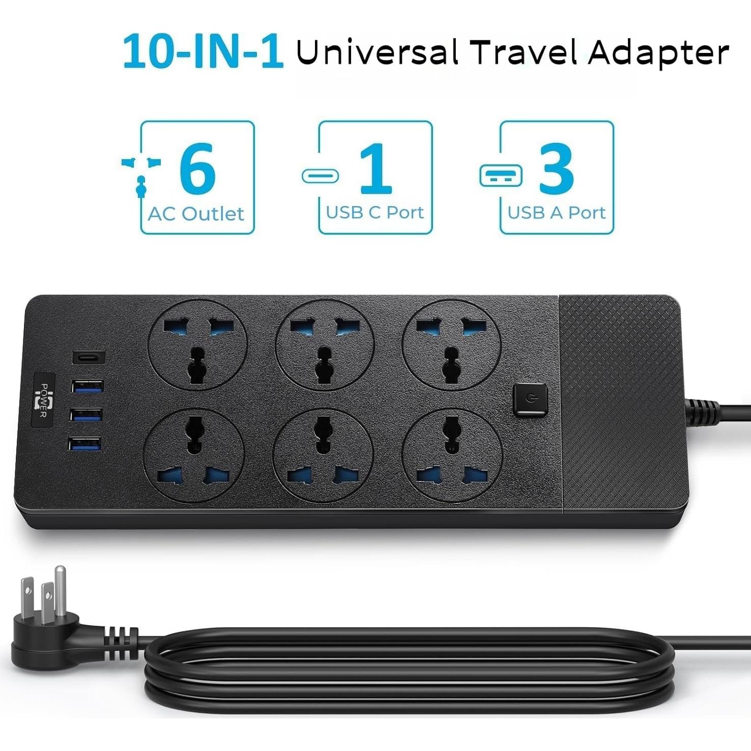 Regleta de Poder Jumpso 3000W con 4 Puertos USB y 1.83m