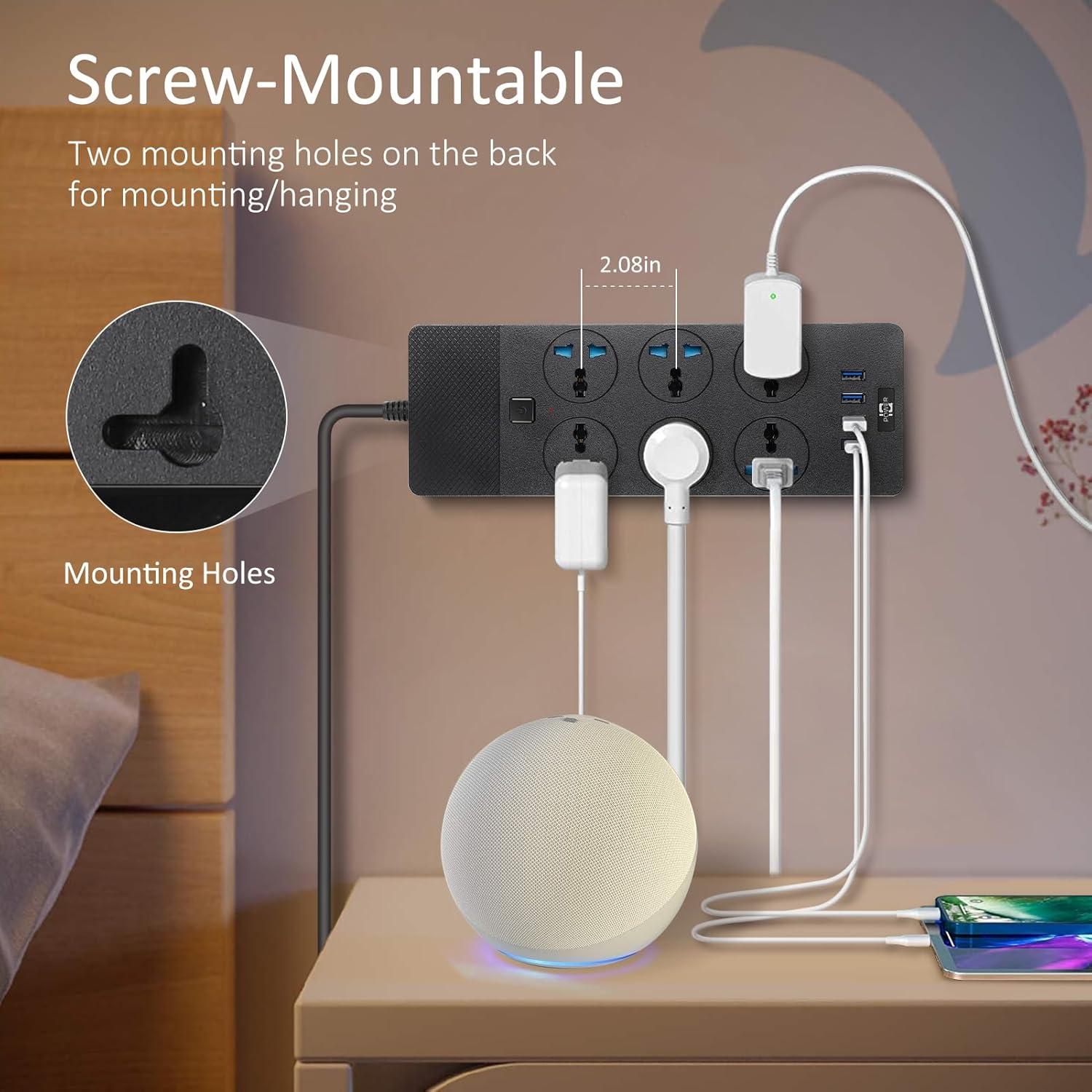 Regleta de Poder Jumpso 3000W con 4 Puertos USB y 1.83m