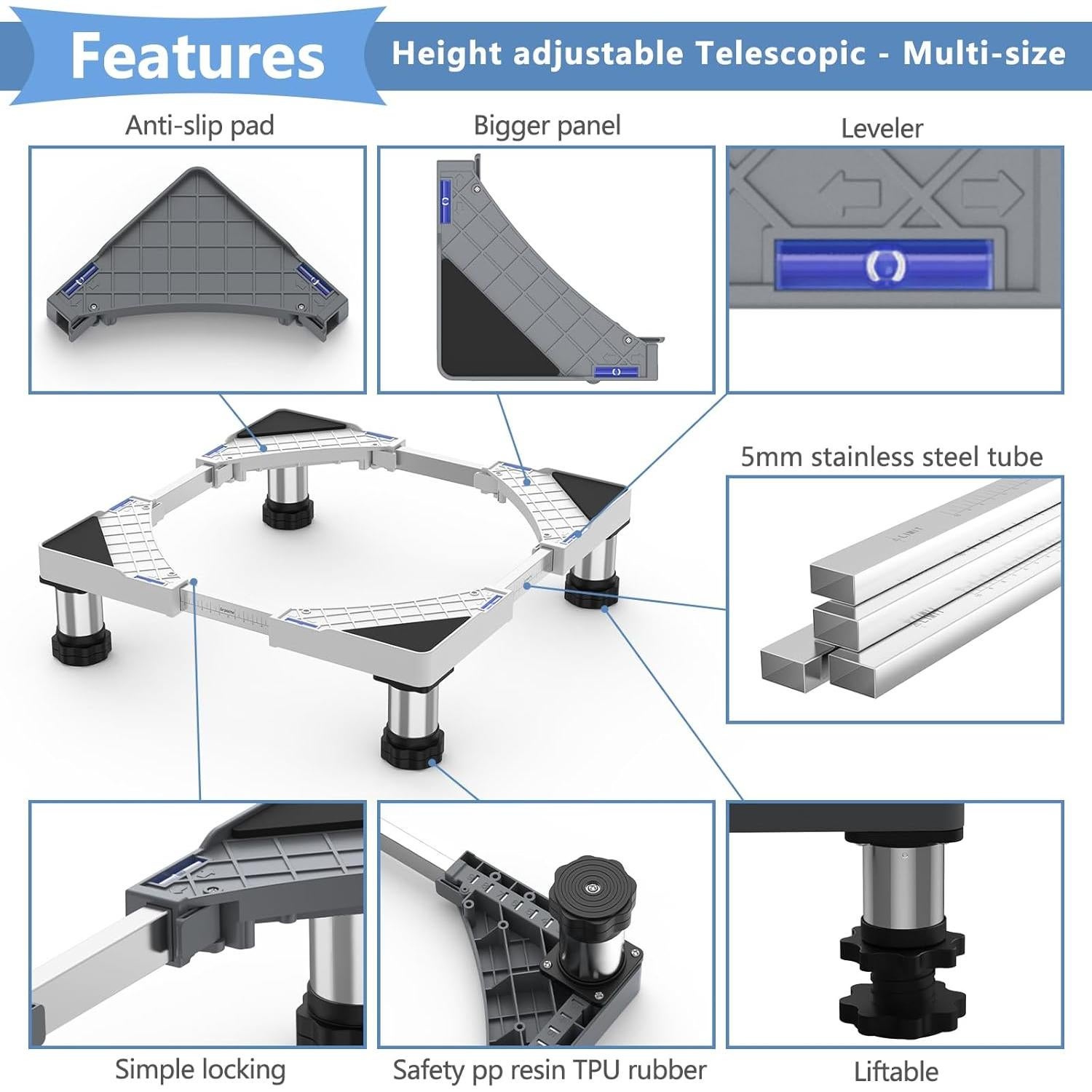 Soporte Ajustable para Mini Nevera GRPOCHE 45-65 cm Gris