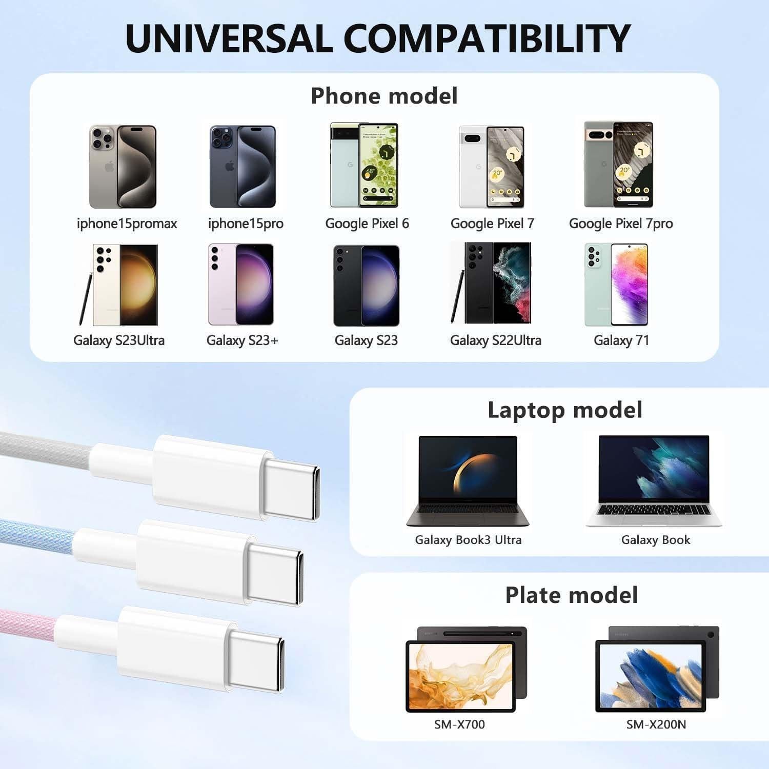 Cable Carplay 3 Paquetes 6Ft USB A a C 60W MFi para iPhone