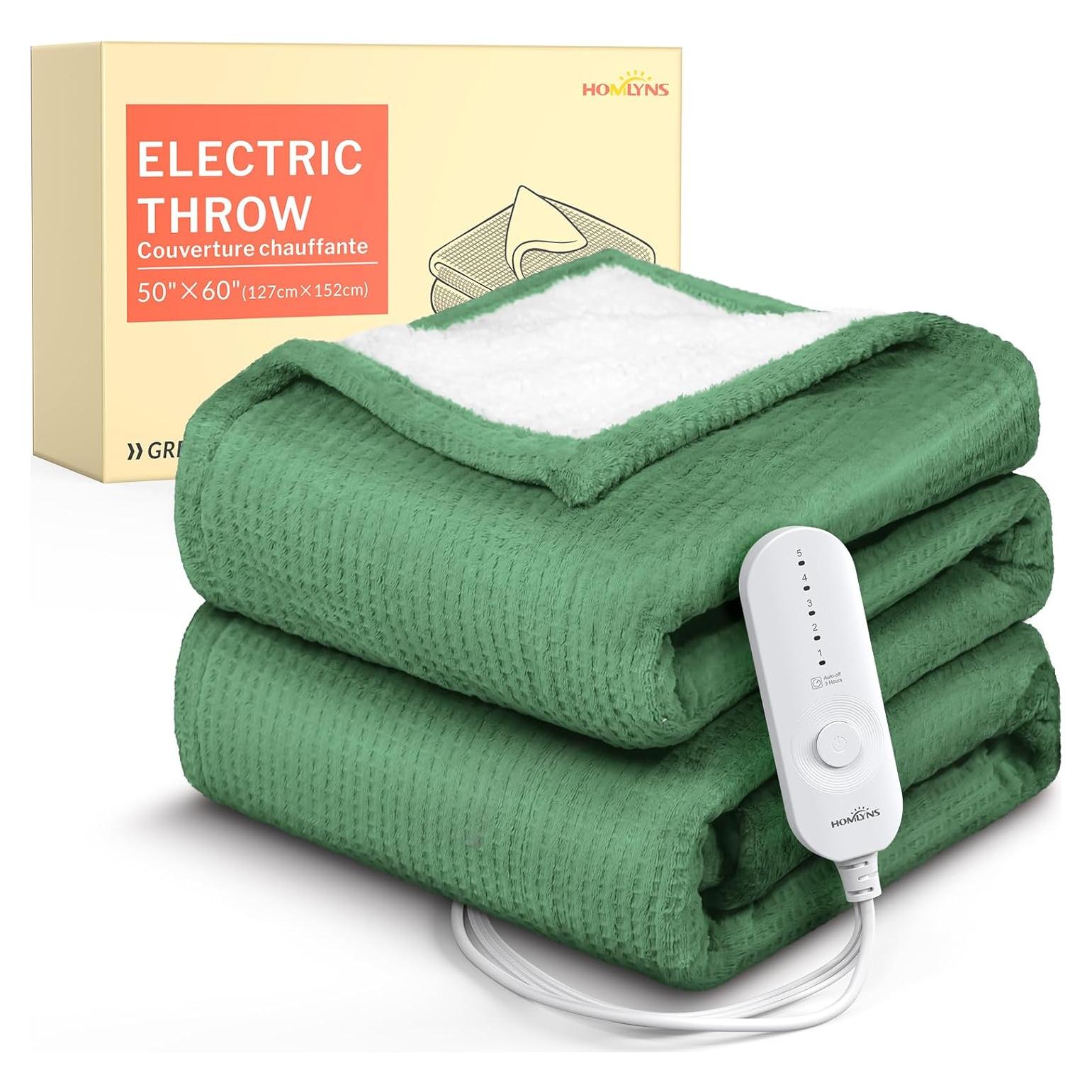 Manta Eléctrica HOMLYNS LuxeHeat 127x152 cm Verde Suave