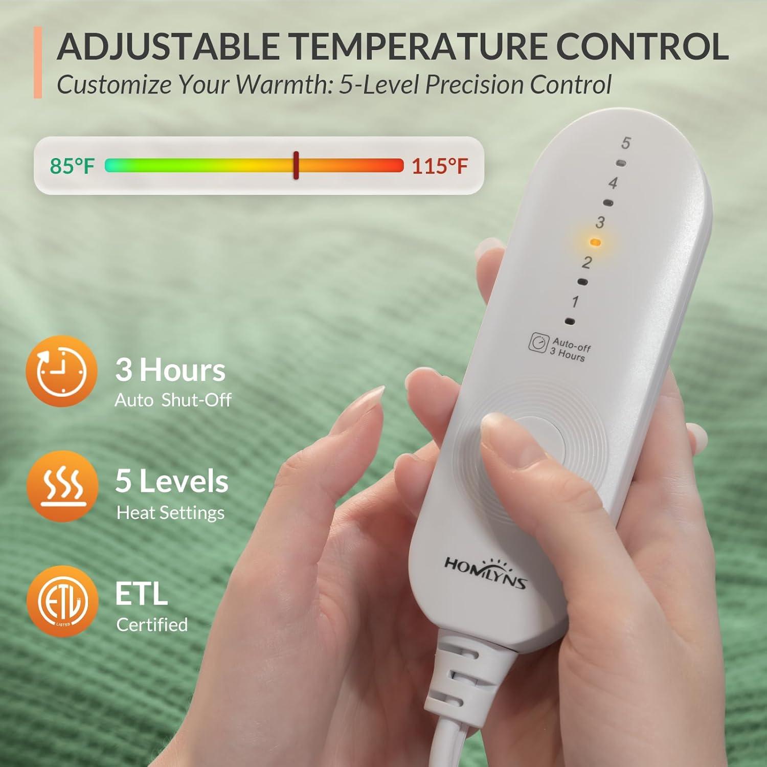 Manta Eléctrica HOMLYNS LuxeHeat 127x152 cm Verde Suave