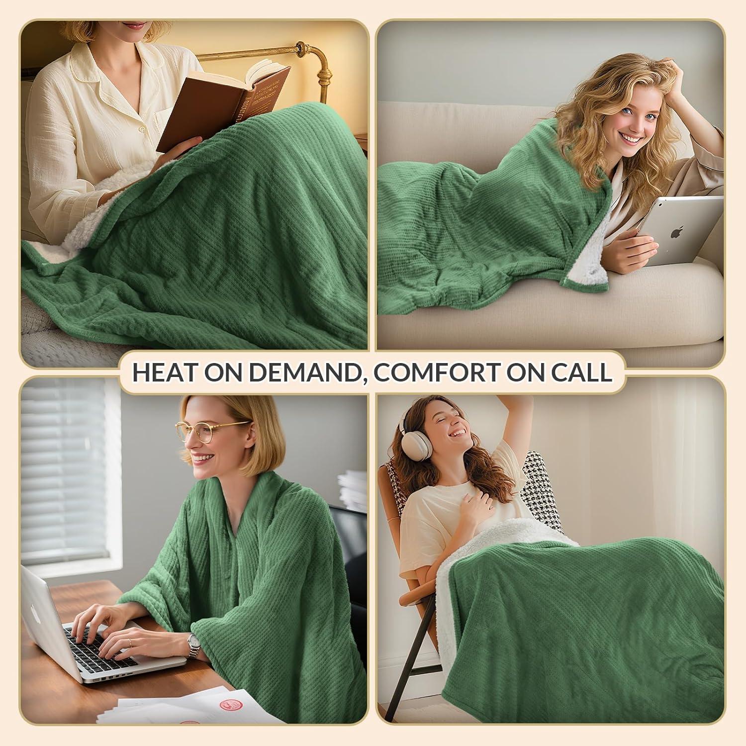 Manta Eléctrica HOMLYNS LuxeHeat 127x152 cm Verde Suave