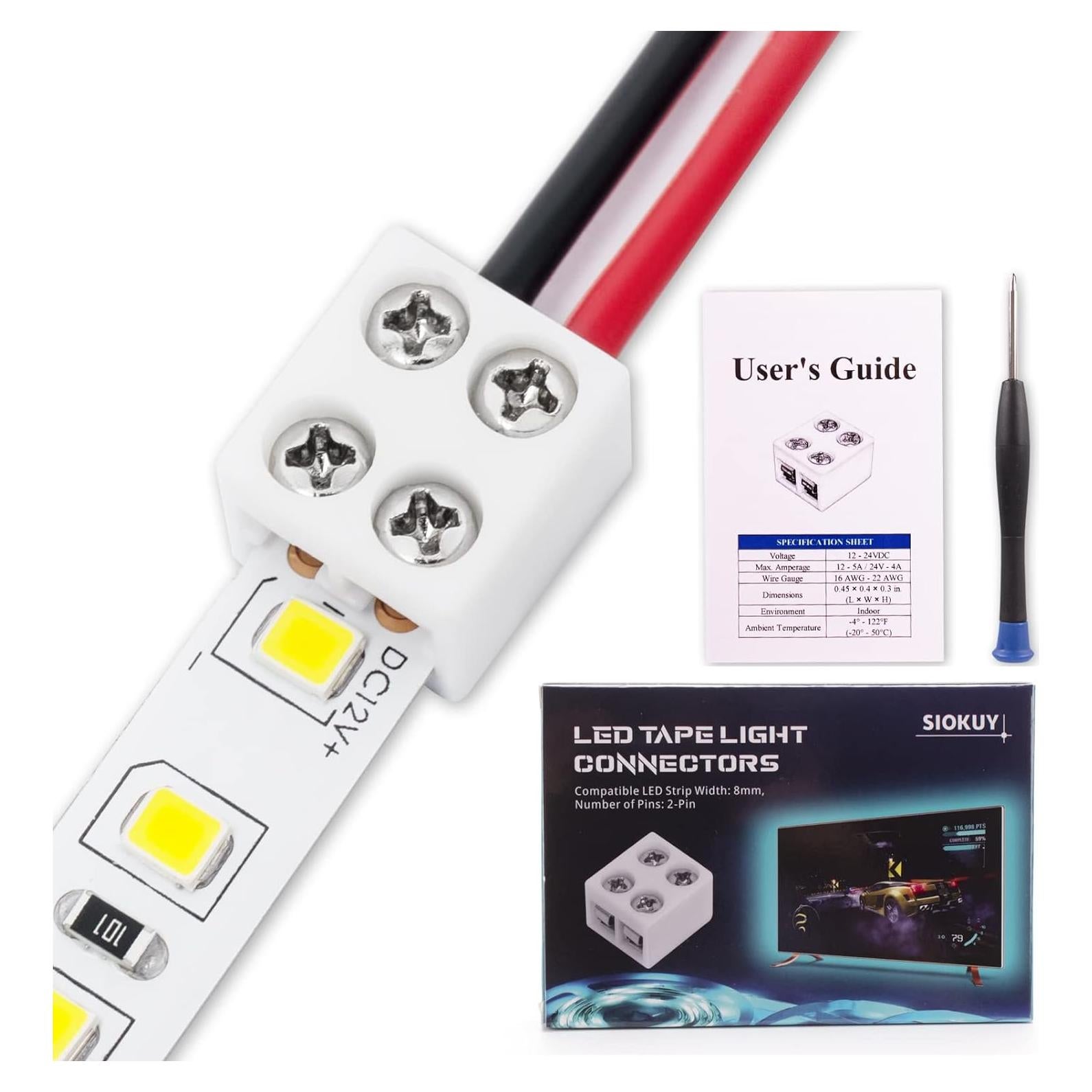 20 Conectores LED 2 Pines 8mm SIOKUY Sin Soldadura