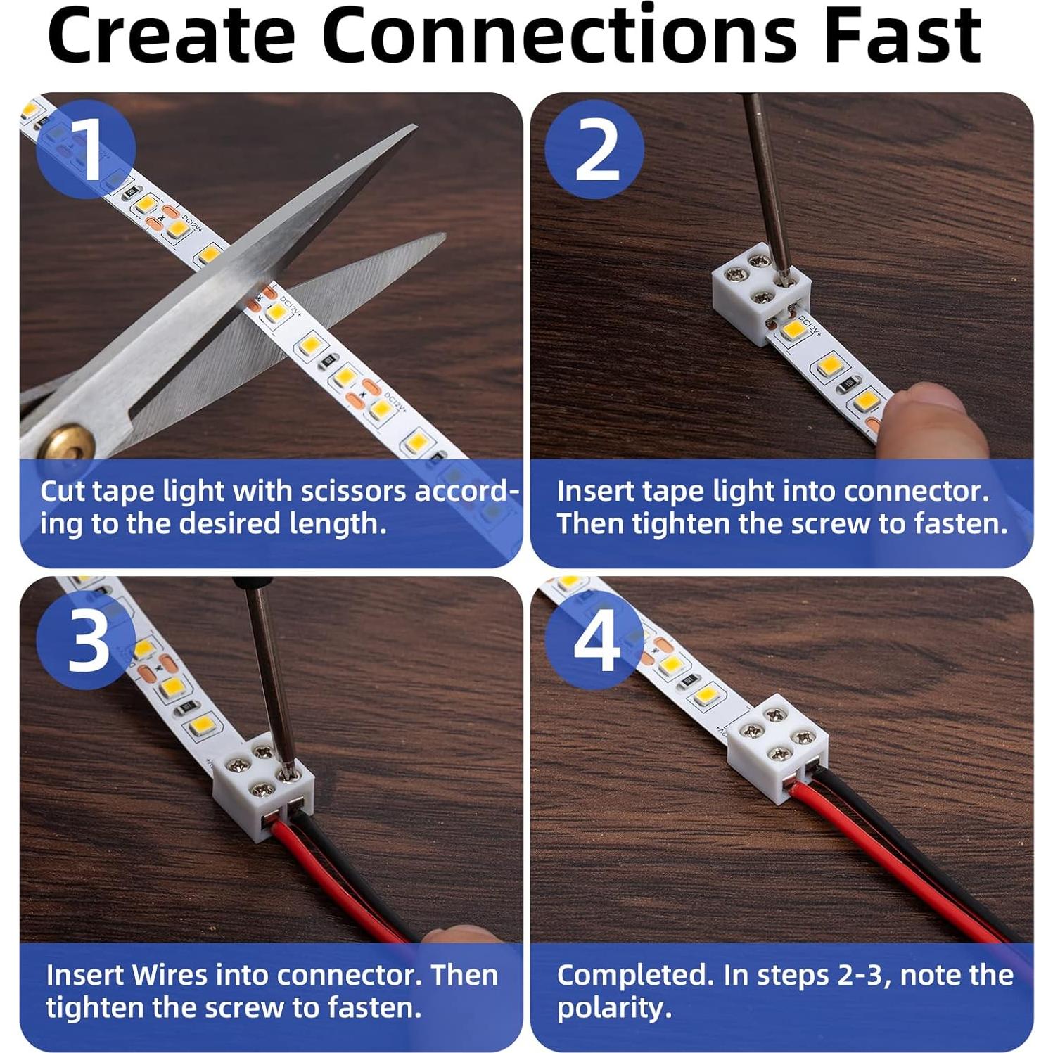 20 Conectores LED 2 Pines 8mm SIOKUY Sin Soldadura