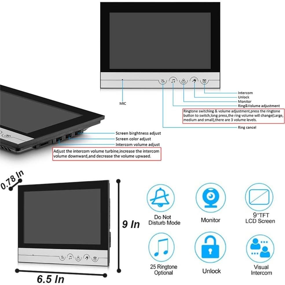 Sistema de Intercomunicacion por Video WOLILIWO 9" Cableado HD