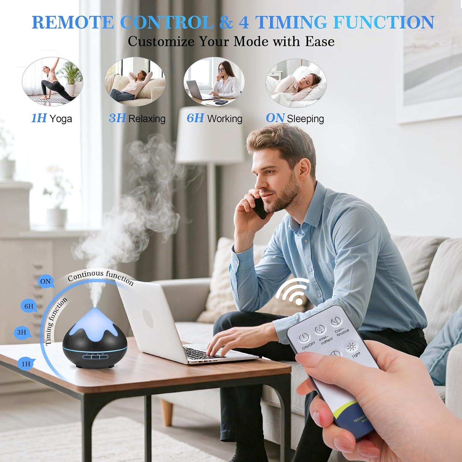 Difusor de Aromaterapia GLOXA 500ml Control Remoto Negro