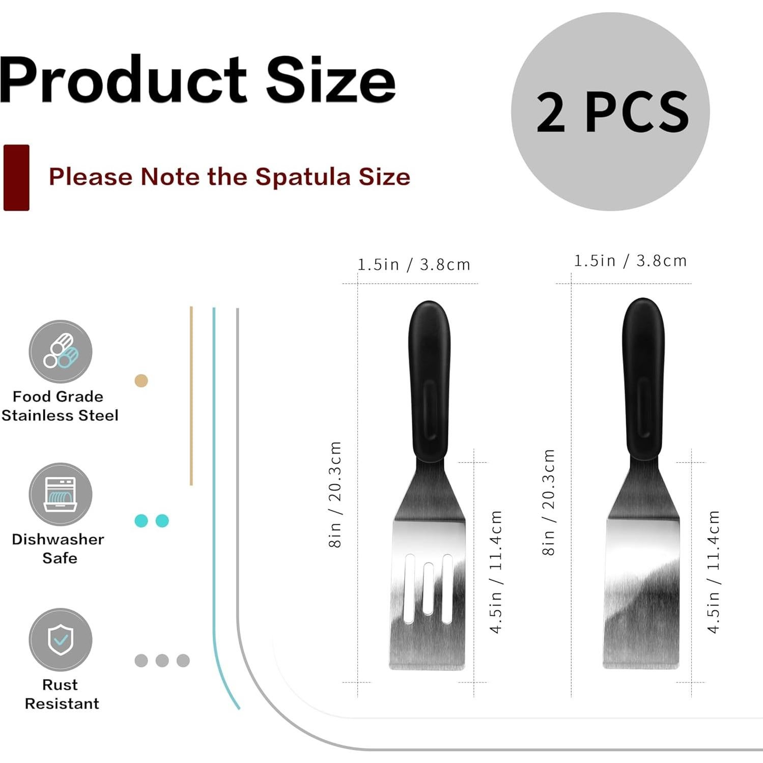 Juego de 2 Espátulas de Acero Inoxidable RCMo 20.32x3.81cm