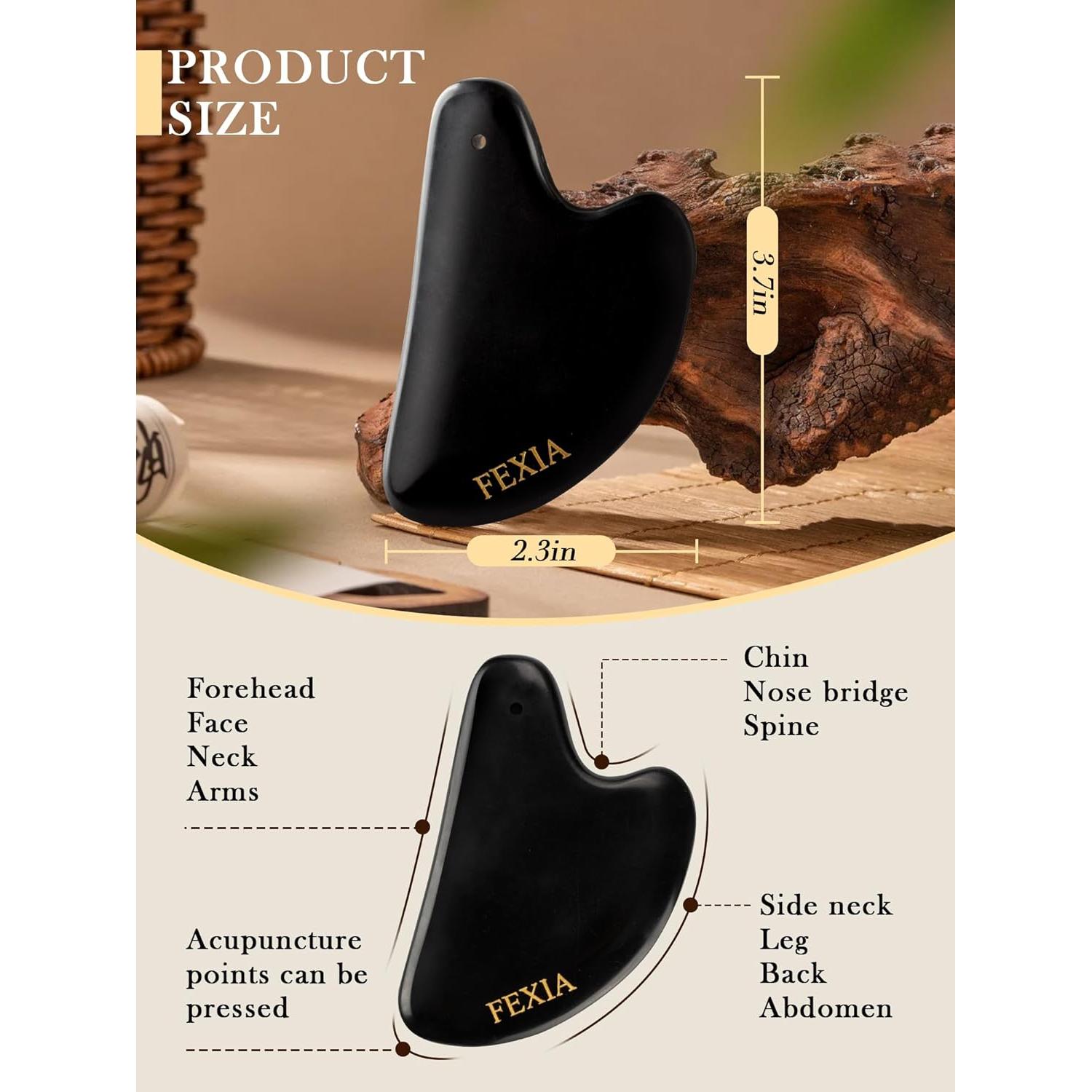 Gua Sha FEXIA Piedra Bian Negra Natural 1 PC Masaje Facial