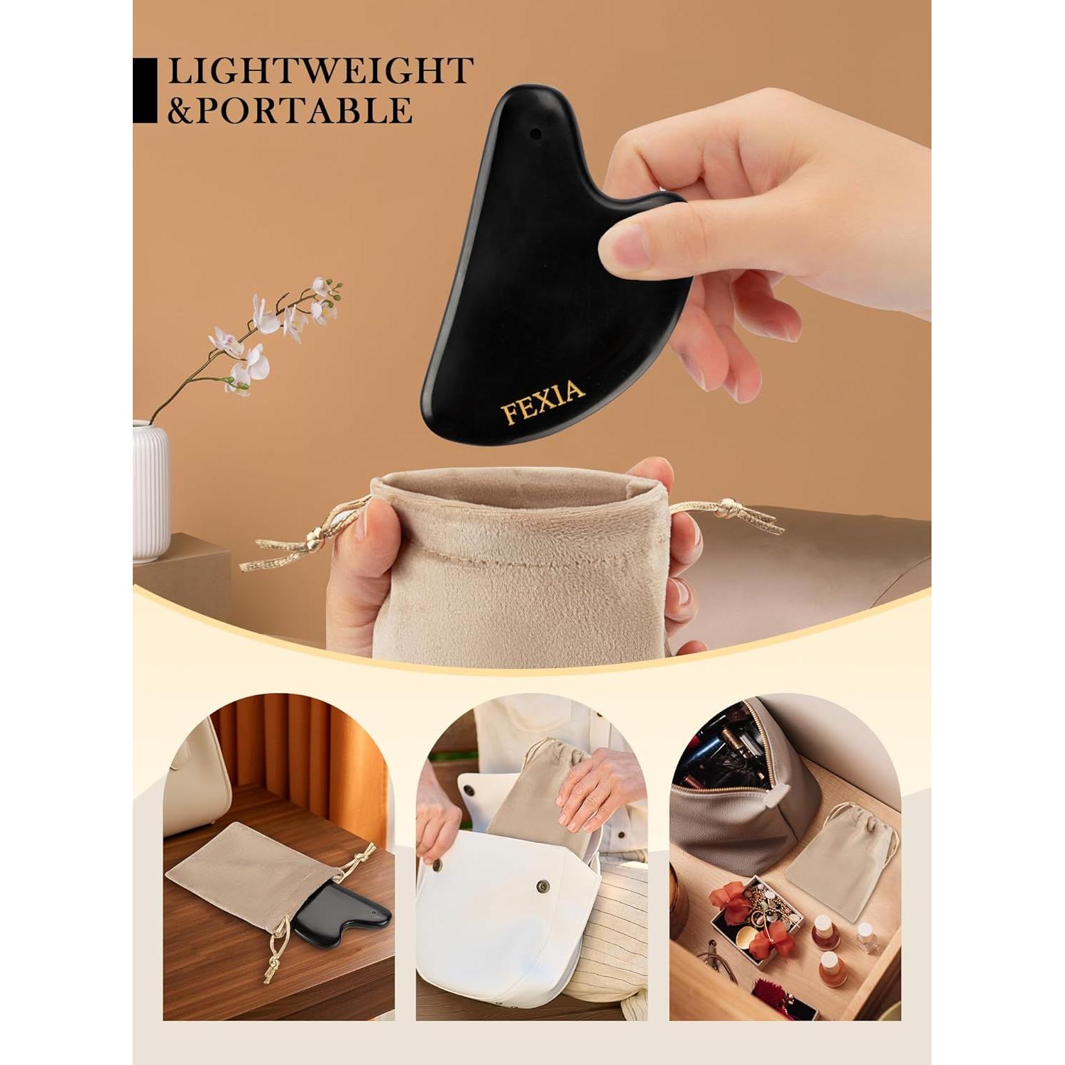 Gua Sha FEXIA Piedra Bian Negra Natural 1 PC Masaje Facial