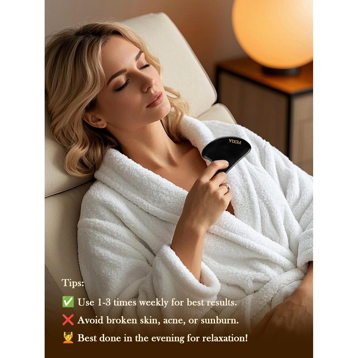 Gua Sha FEXIA Piedra Bian Negra Natural 1 PC Masaje Facial
