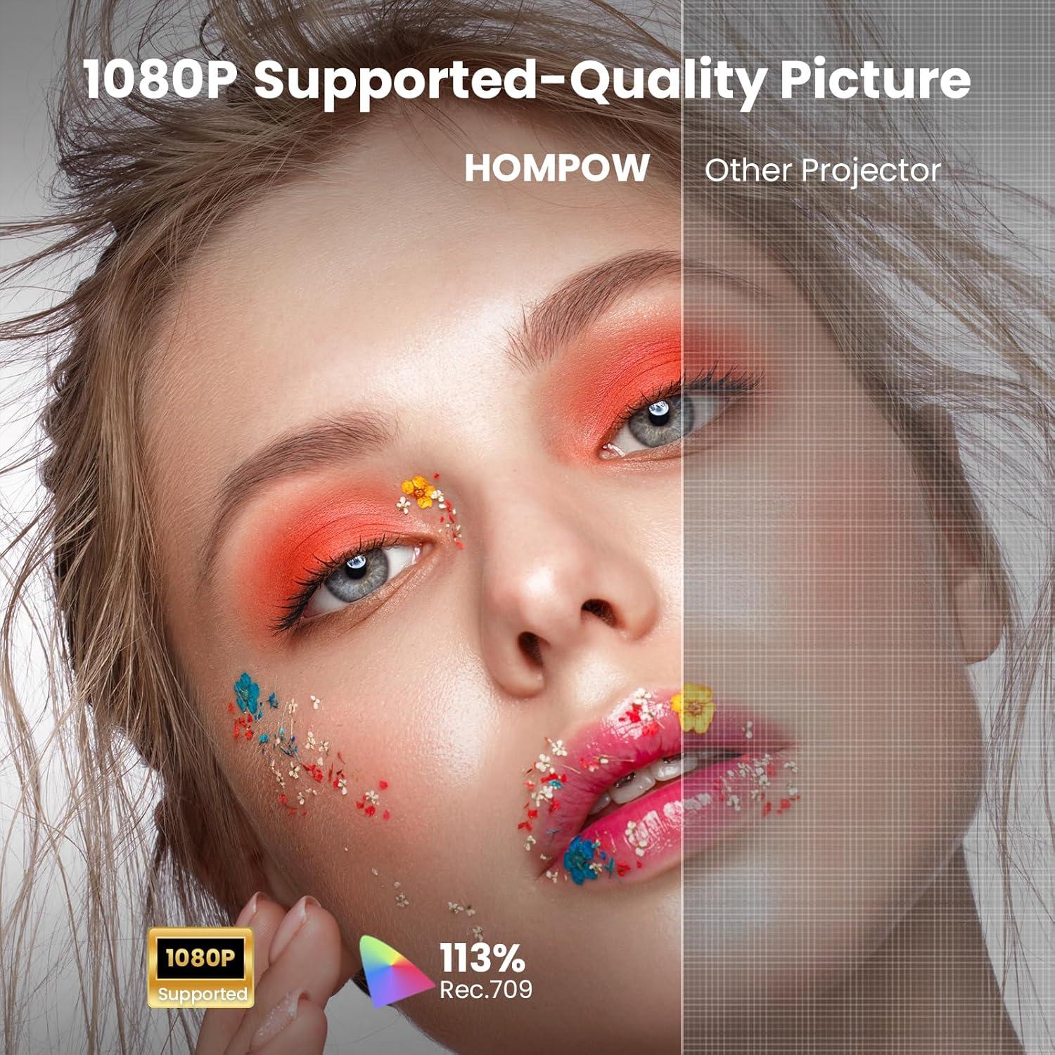 Mini Proyector Portátil HOMPOW 1080P Bluetooth 5.1 Naranja