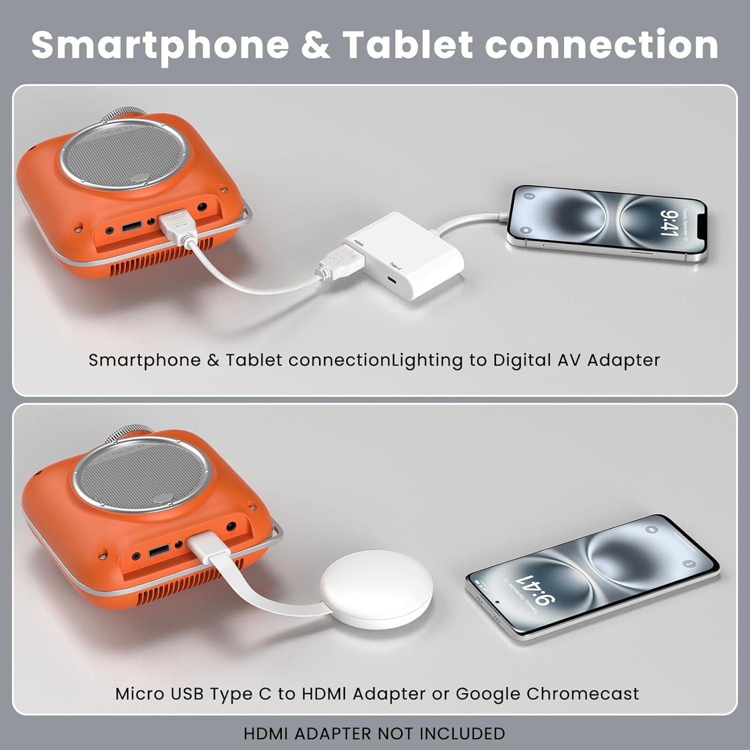 Mini Proyector Portátil HOMPOW 1080P Bluetooth 5.1 Naranja