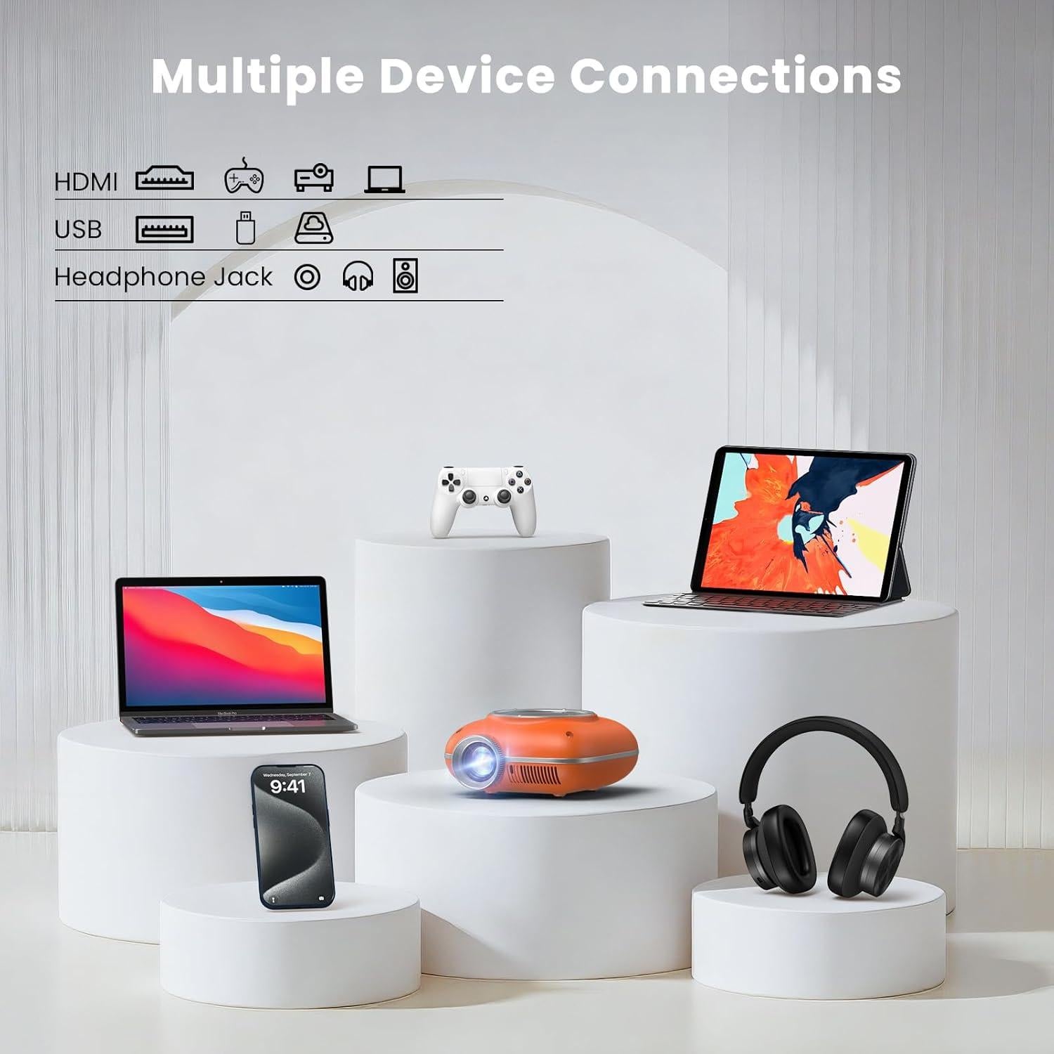 Mini Proyector Portátil HOMPOW 1080P Bluetooth 5.1 Naranja