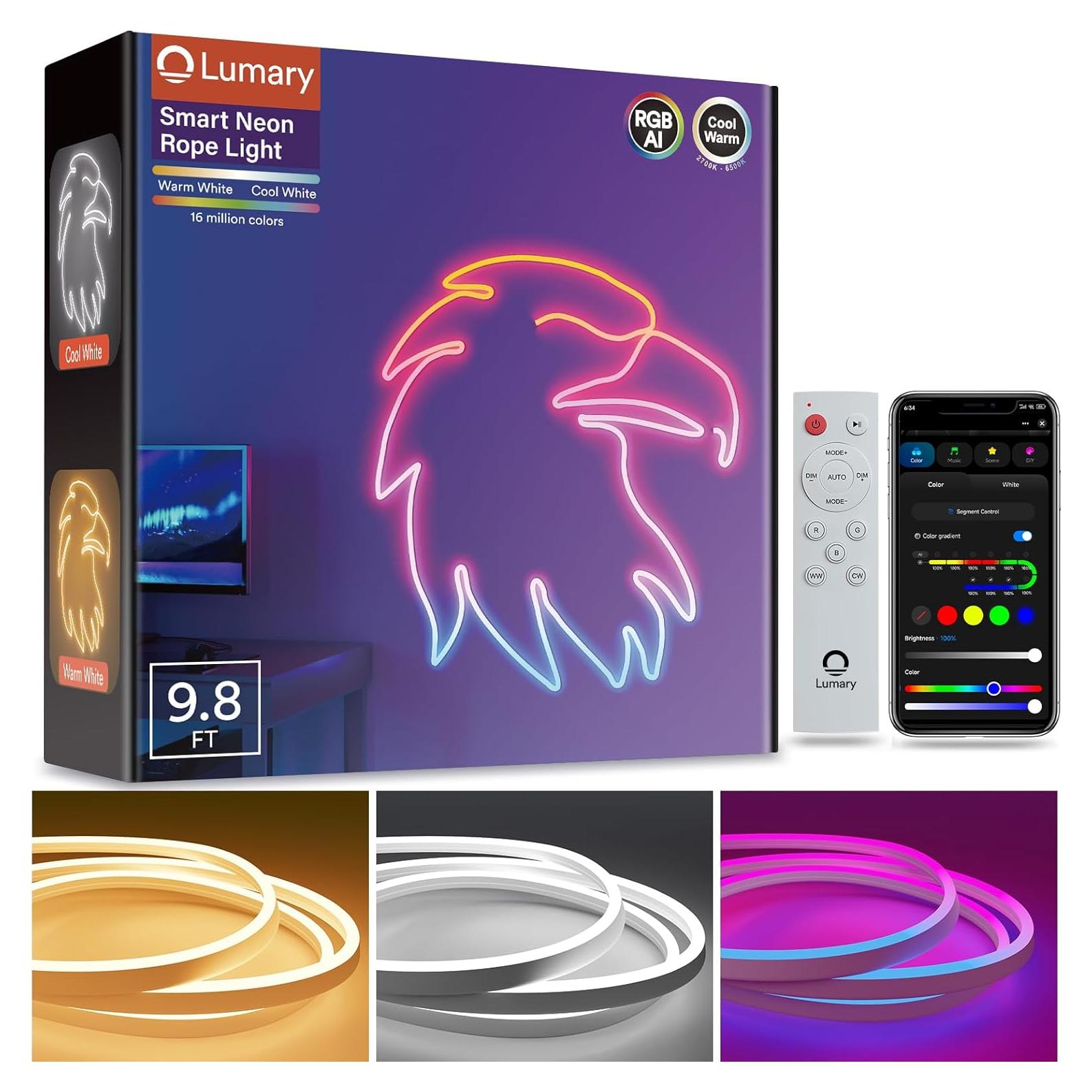 Tira de Luz LED Lumary 2.99m RGB y Blanca Cálida, Control Alexa