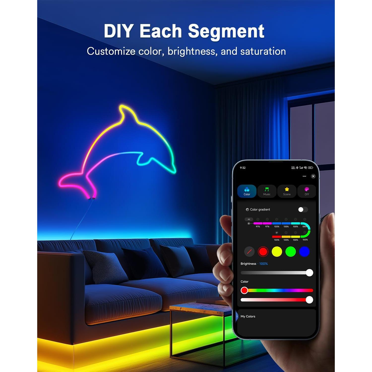 Tira de Luz LED Lumary 2.99m RGB y Blanca Cálida, Control Alexa