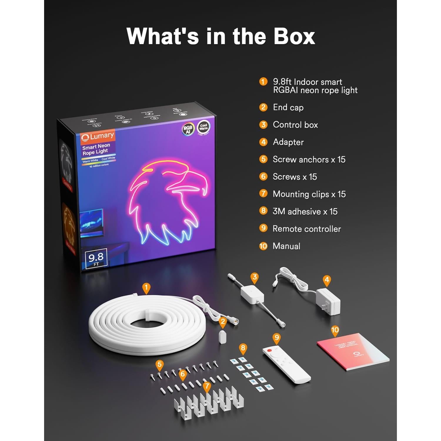 Tira de Luz LED Lumary 2.99m RGB y Blanca Cálida, Control Alexa