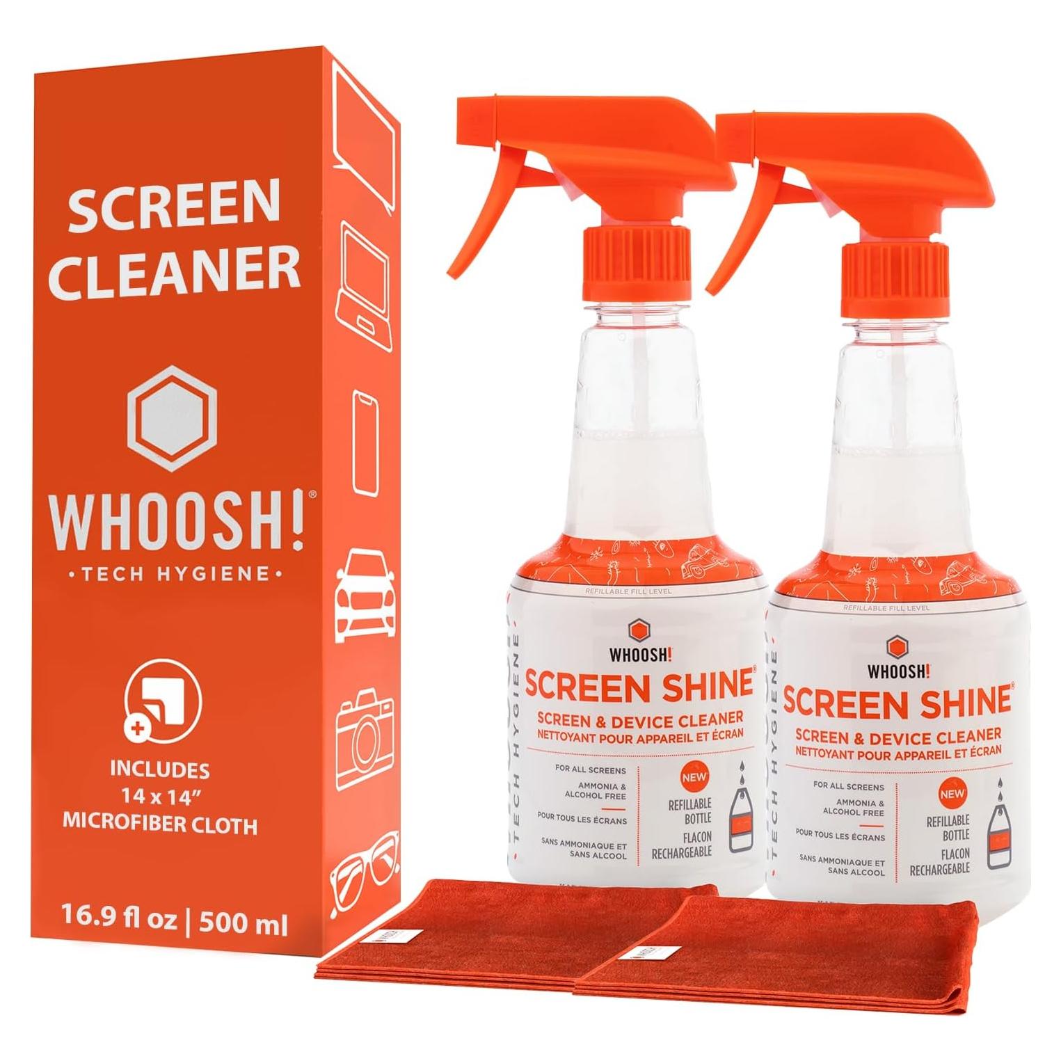 Kit Limpiador de Pantallas WHOOSH! 2x500ml + 2 Paños Microfibra