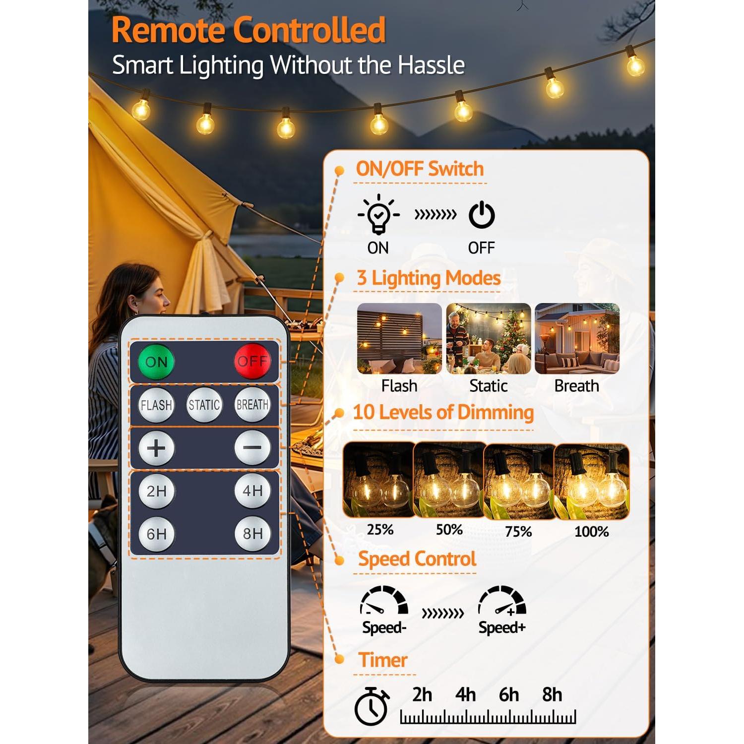 Luces de Cadena Solares Larkvue 25FT con Control Remoto 11 Bombillas