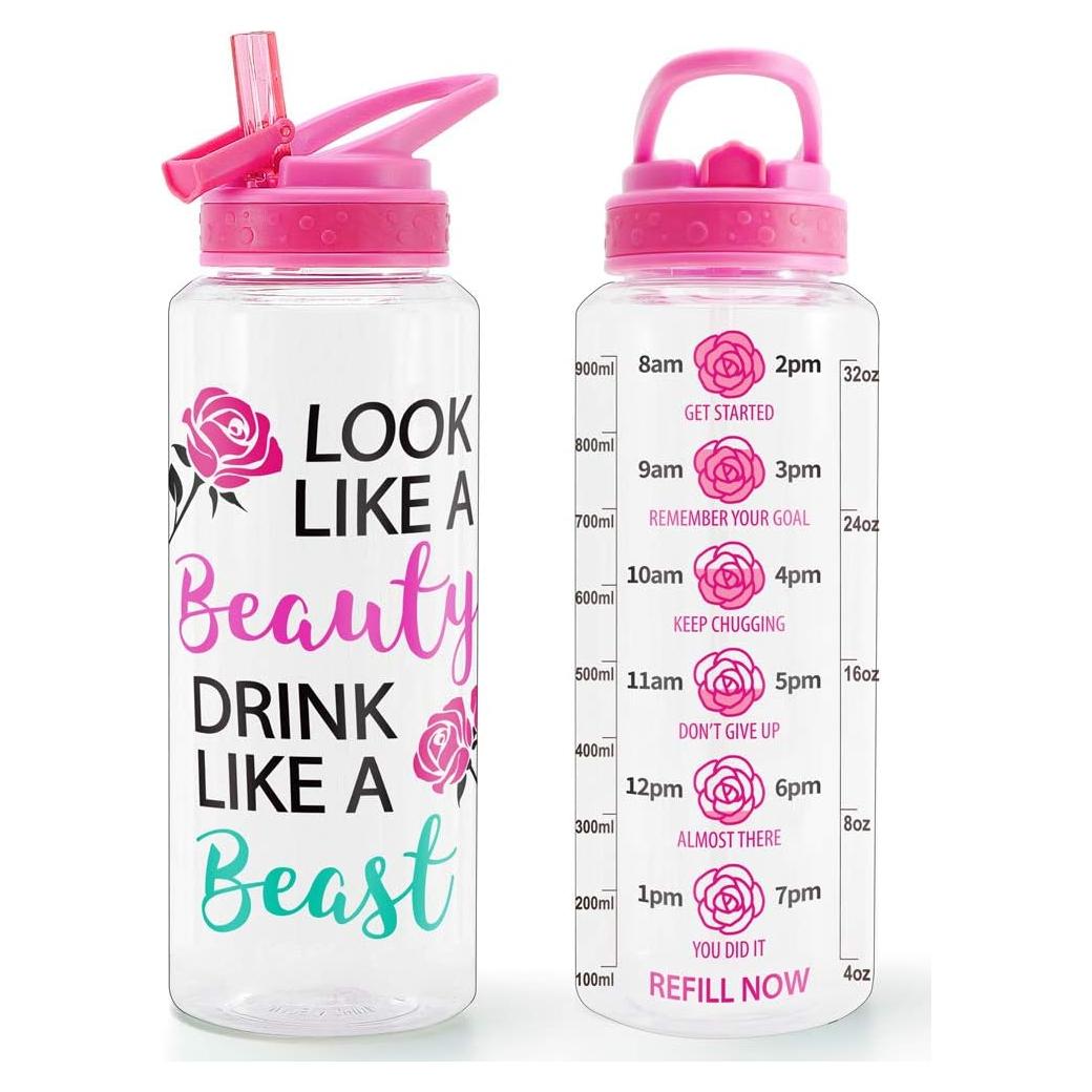 Botella de Agua Motivacional Home Tune 32oz SIN BPA Rosa