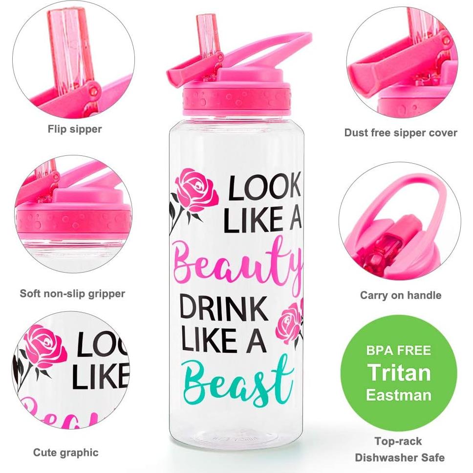 Botella de Agua Motivacional Home Tune 32oz SIN BPA Rosa
