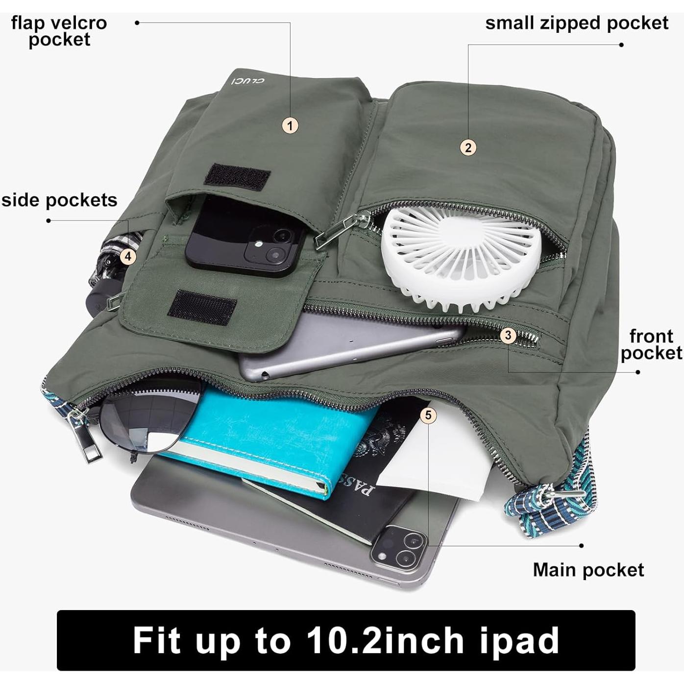 Bolso de Viaje Cruzado CLUCI para Mujeres Impermeable Verde